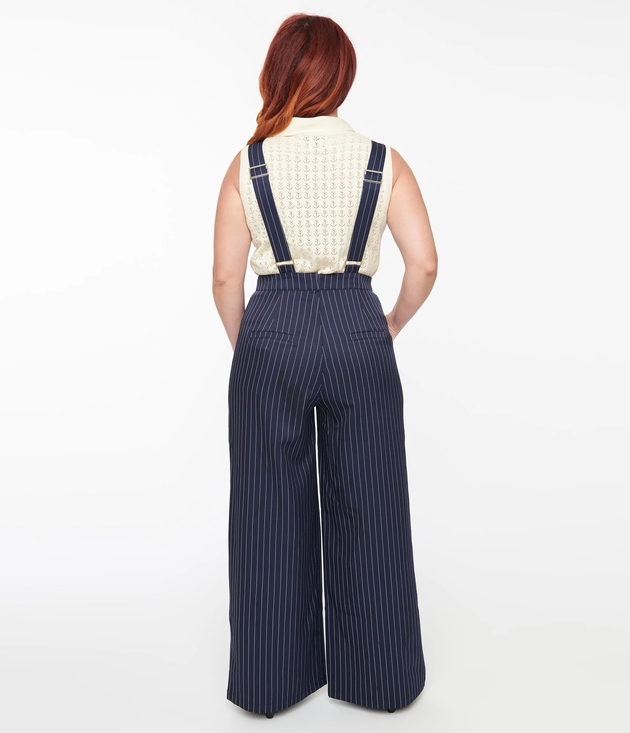 1940s Navy & White Pinstripe Wide Leg Overalls