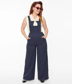 1940s Navy & White Pinstripe Wide Leg Overalls