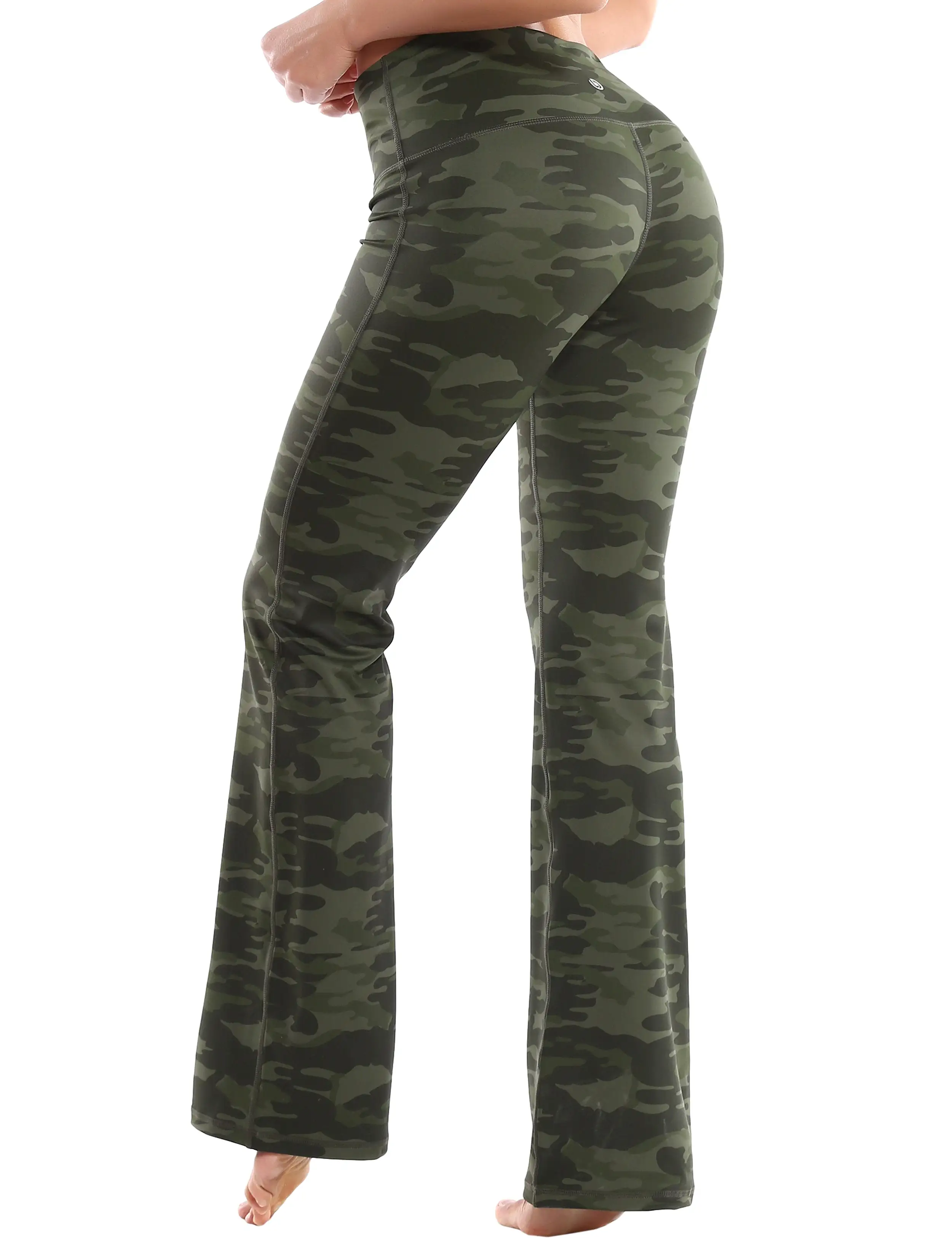 29 31 33 35 37 High Waist Printed Bootcut Leggings green camo ins_yogastudio