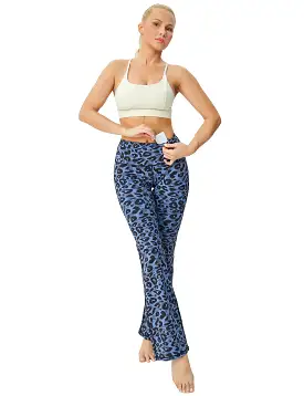 29 31 33 35 37 High Waist Printed Bootcut Leggings navy_leopard_yogastudio