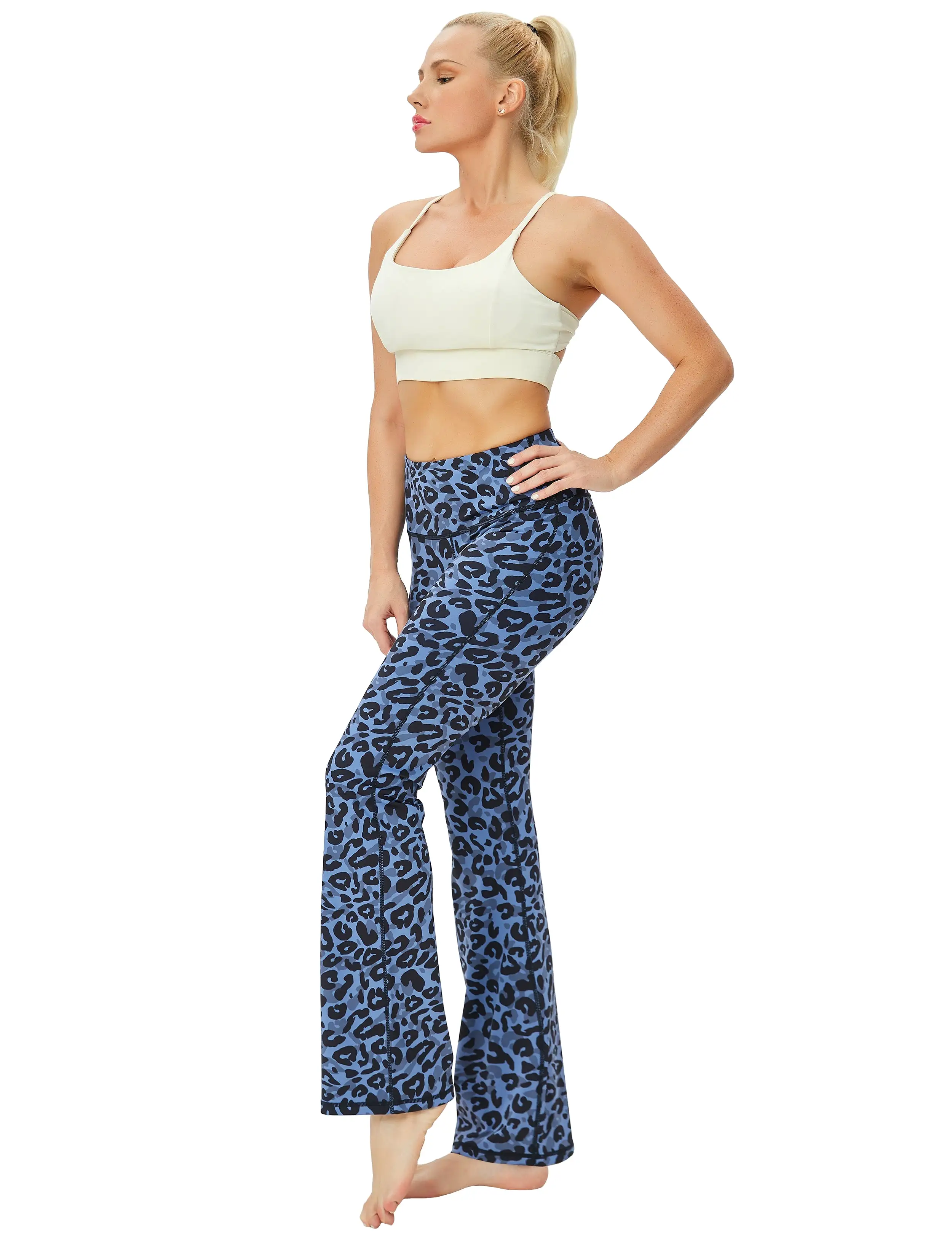 29 31 33 35 37 High Waist Printed Bootcut Leggings navy_leopard_yogastudio