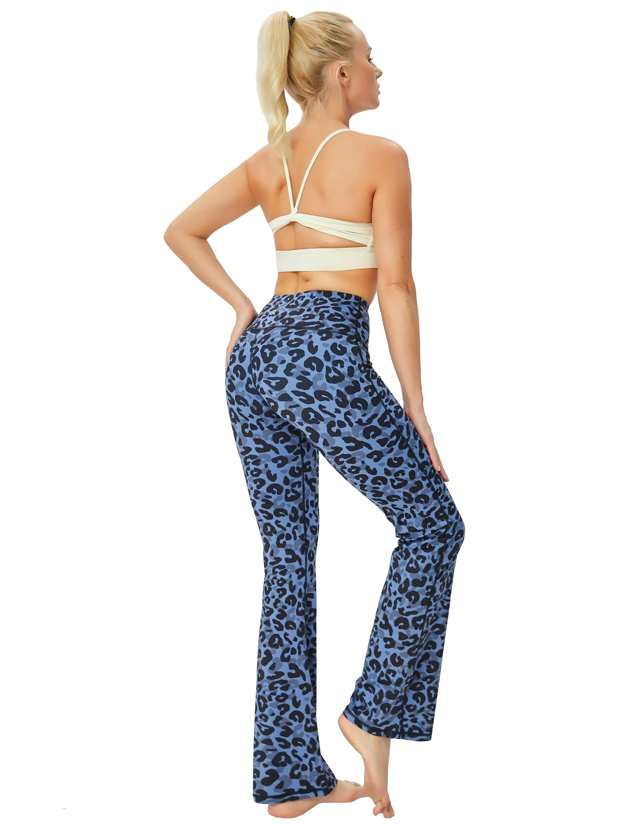 29 31 33 35 37 High Waist Printed Bootcut Leggings navy_leopard_yogastudio