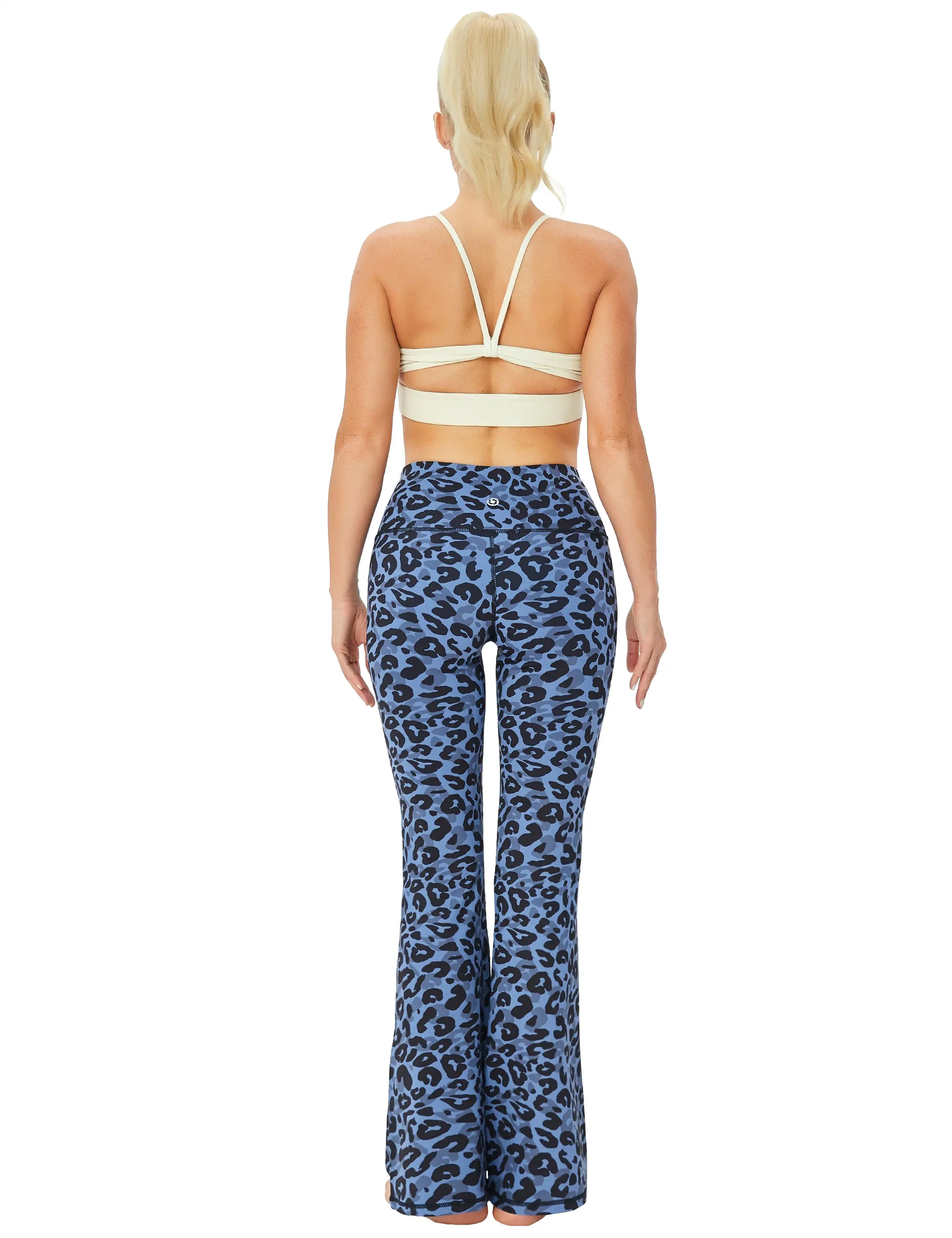 29 31 33 35 37 High Waist Printed Bootcut Leggings navy_leopard_yogastudio