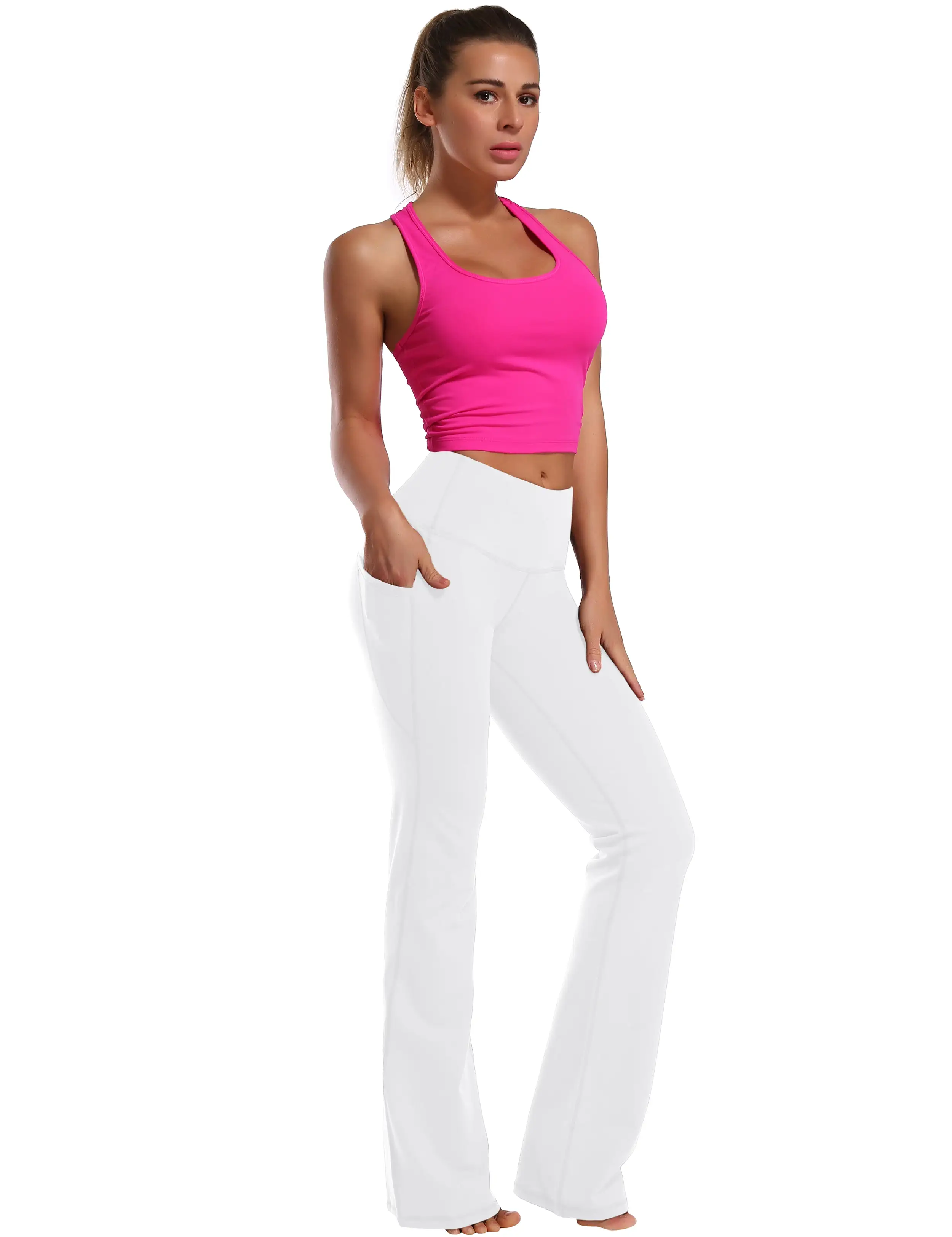 29 31 33 35 37  Side Pockets Bootcut Leggings white_yogastudio