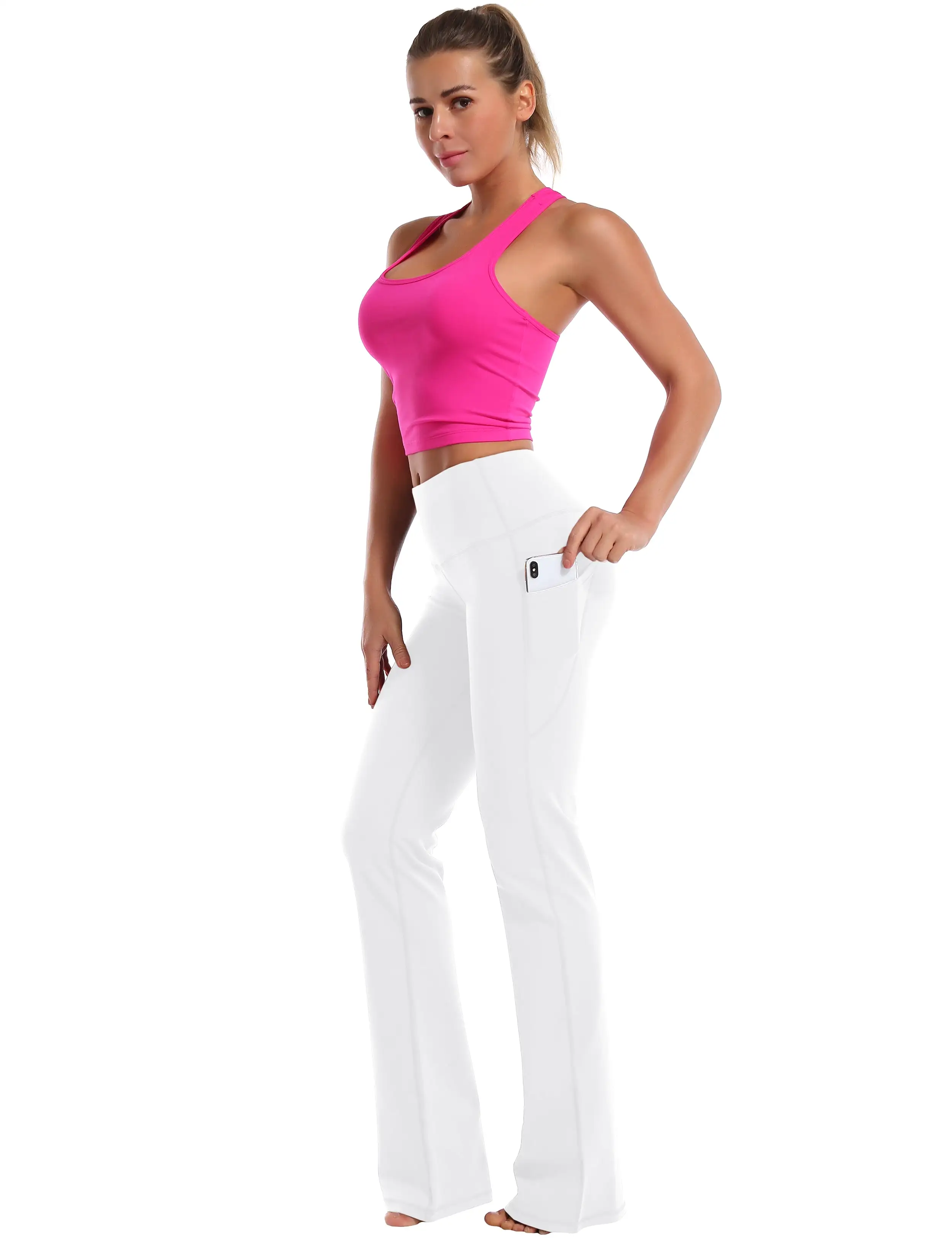 29 31 33 35 37  Side Pockets Bootcut Leggings white_yogastudio