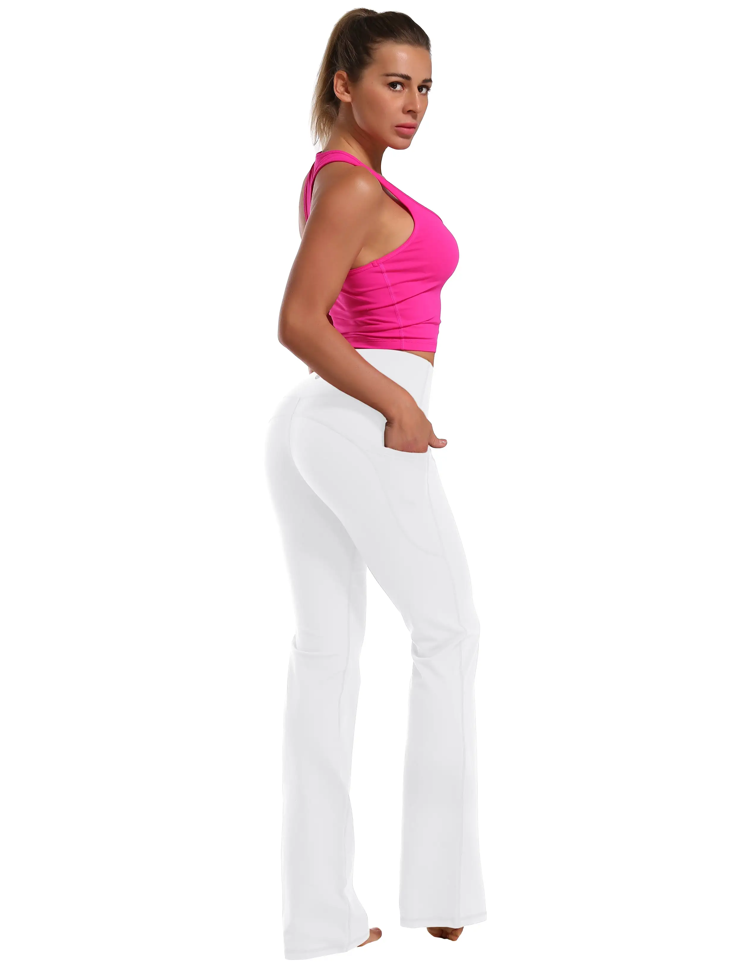 29 31 33 35 37  Side Pockets Bootcut Leggings white_yogastudio