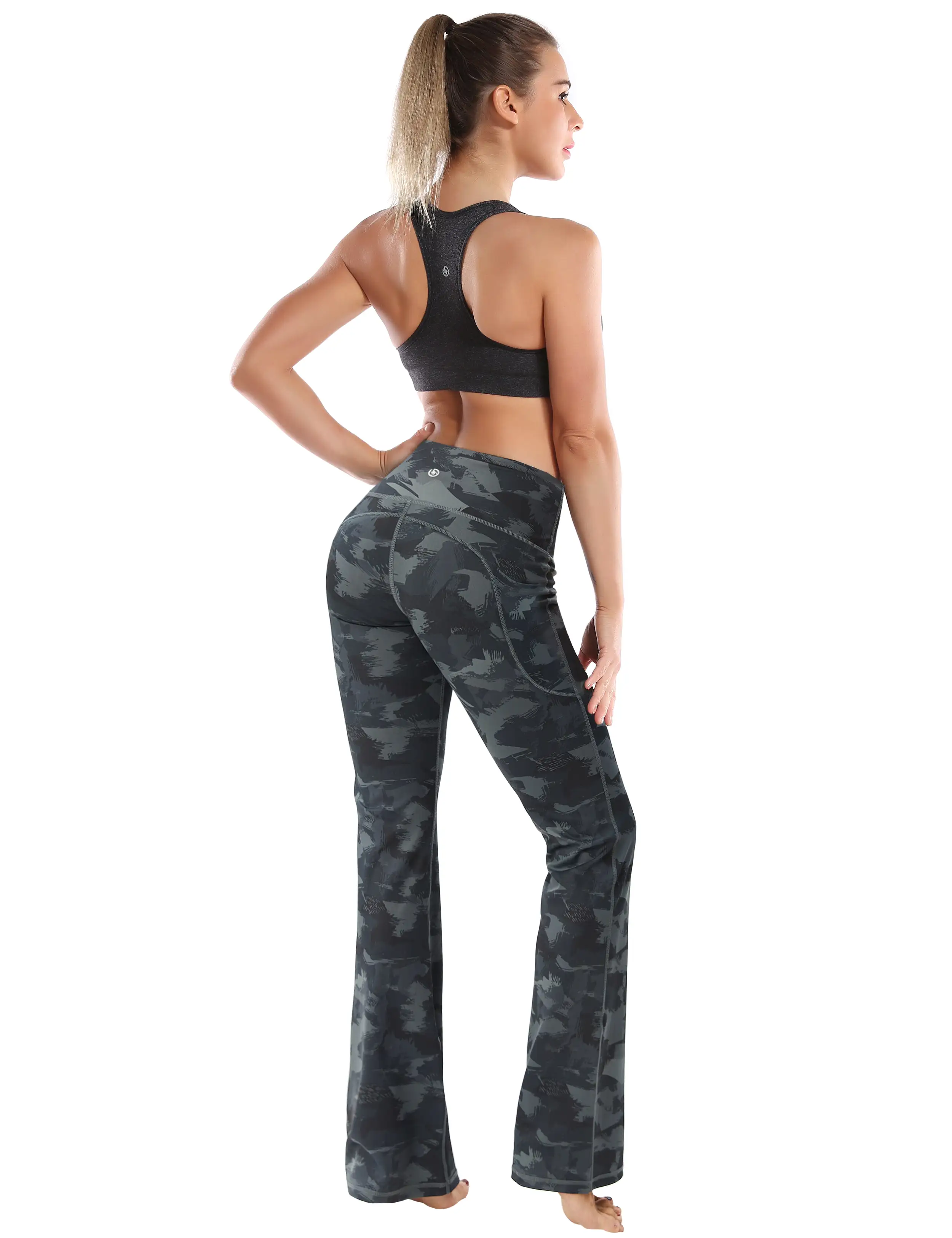 29 31 33 35 37  Side Pockets Printed Bootcut Leggings dimgray brushcamo_yogastudio