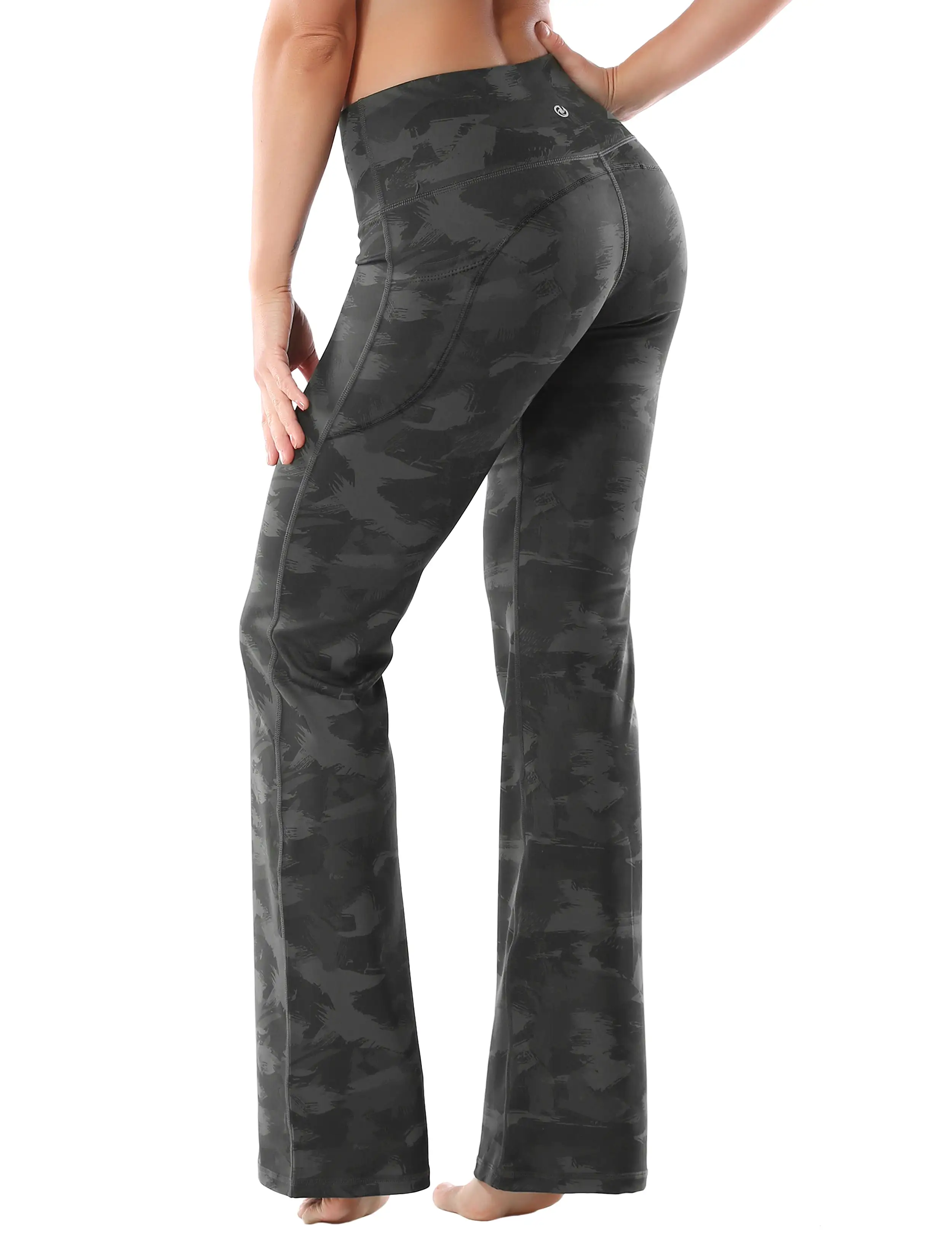 29 31 33 35 37  Side Pockets Printed Bootcut Leggings dimgray brushcamo_yogastudio