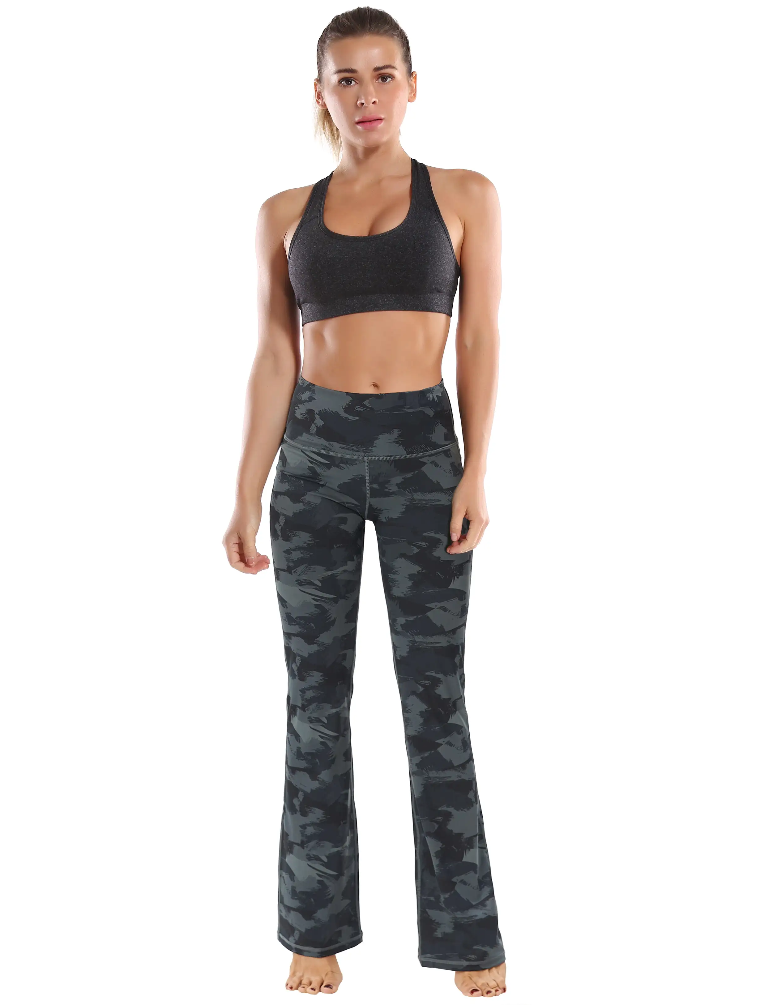 29 31 33 35 37  Side Pockets Printed Bootcut Leggings dimgray brushcamo_yogastudio