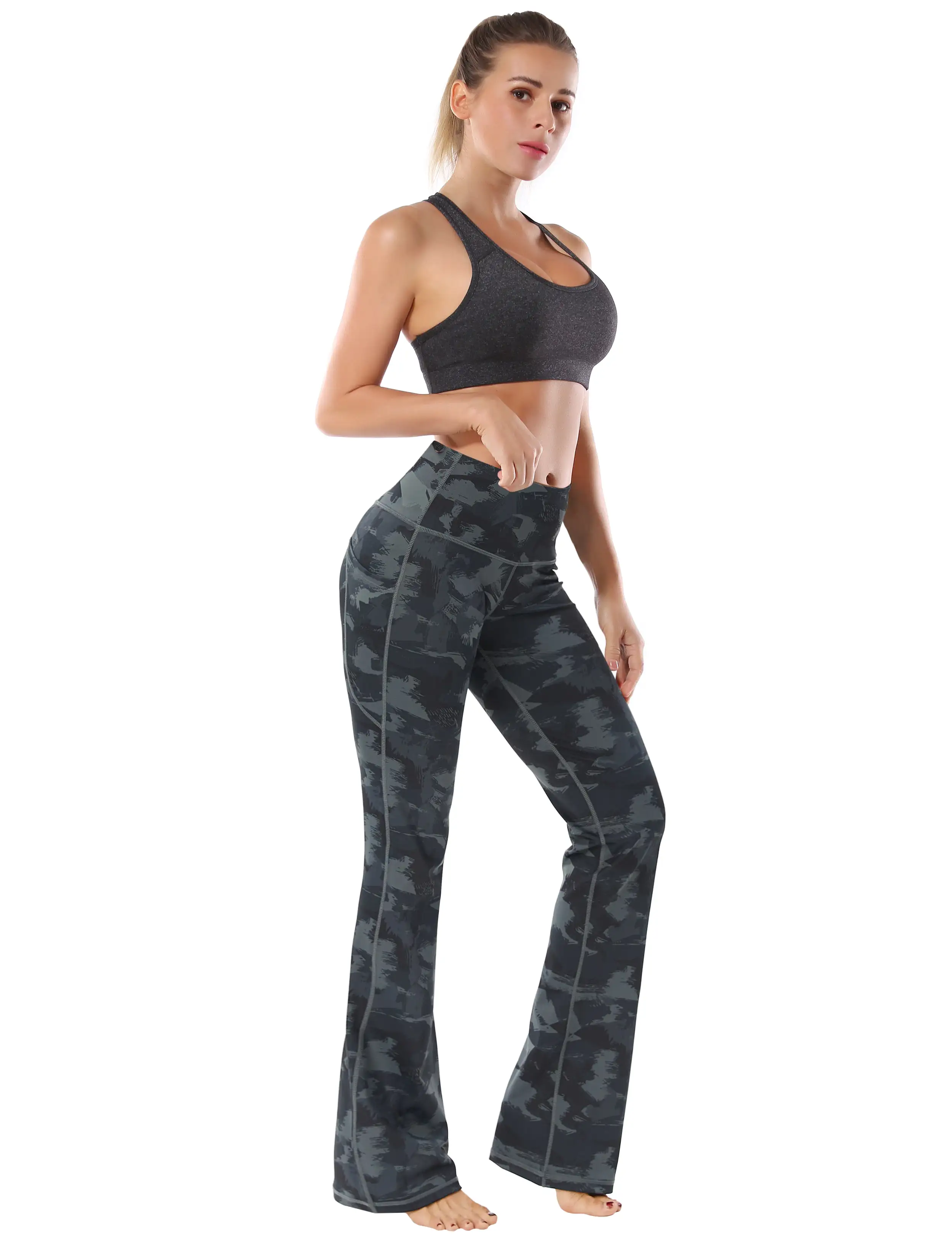 29 31 33 35 37  Side Pockets Printed Bootcut Leggings dimgray brushcamo_yogastudio