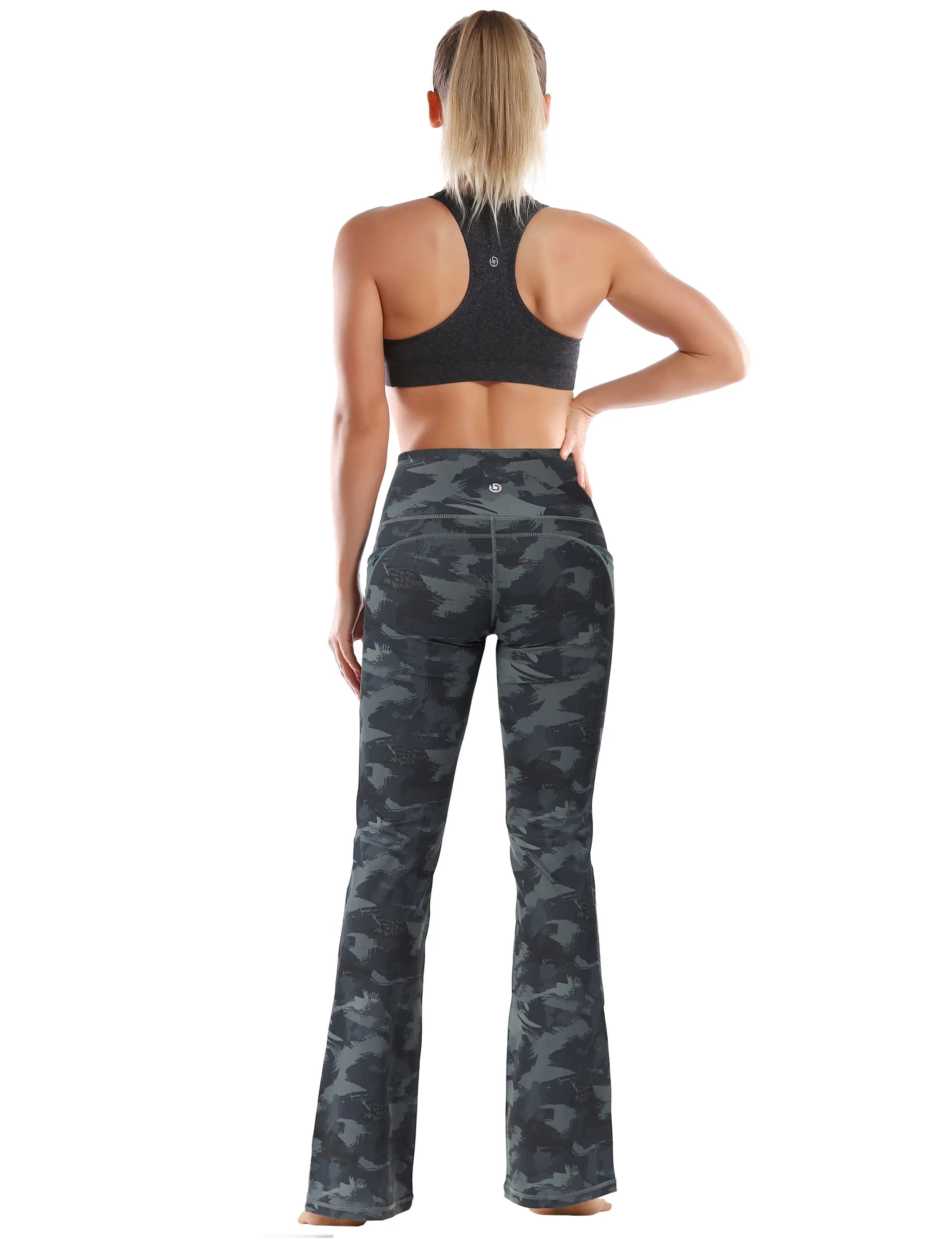 29 31 33 35 37  Side Pockets Printed Bootcut Leggings dimgray brushcamo_yogastudio