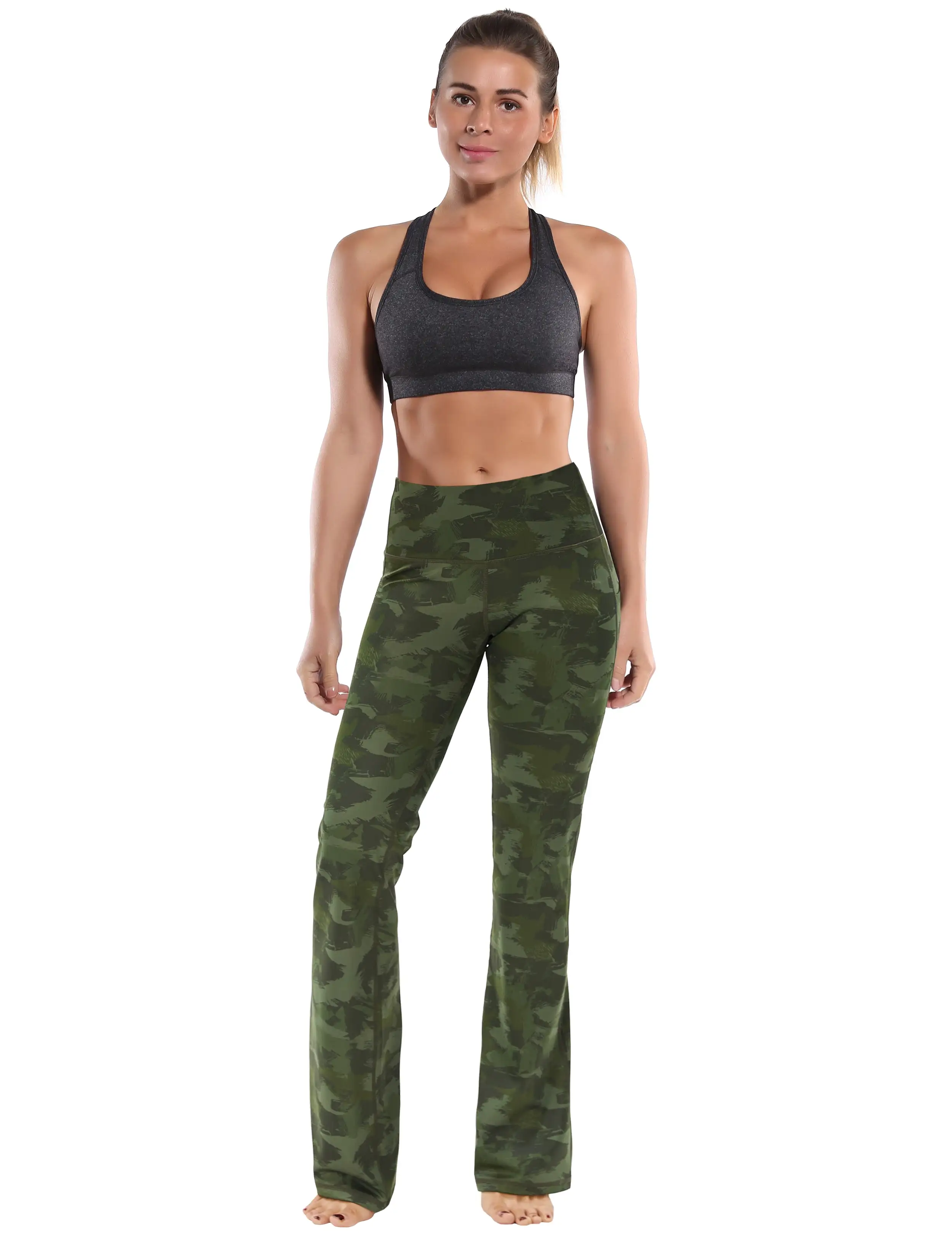 29 31 33 35 37  Side Pockets Printed Bootcut Leggings green brushcamo_yogastudio