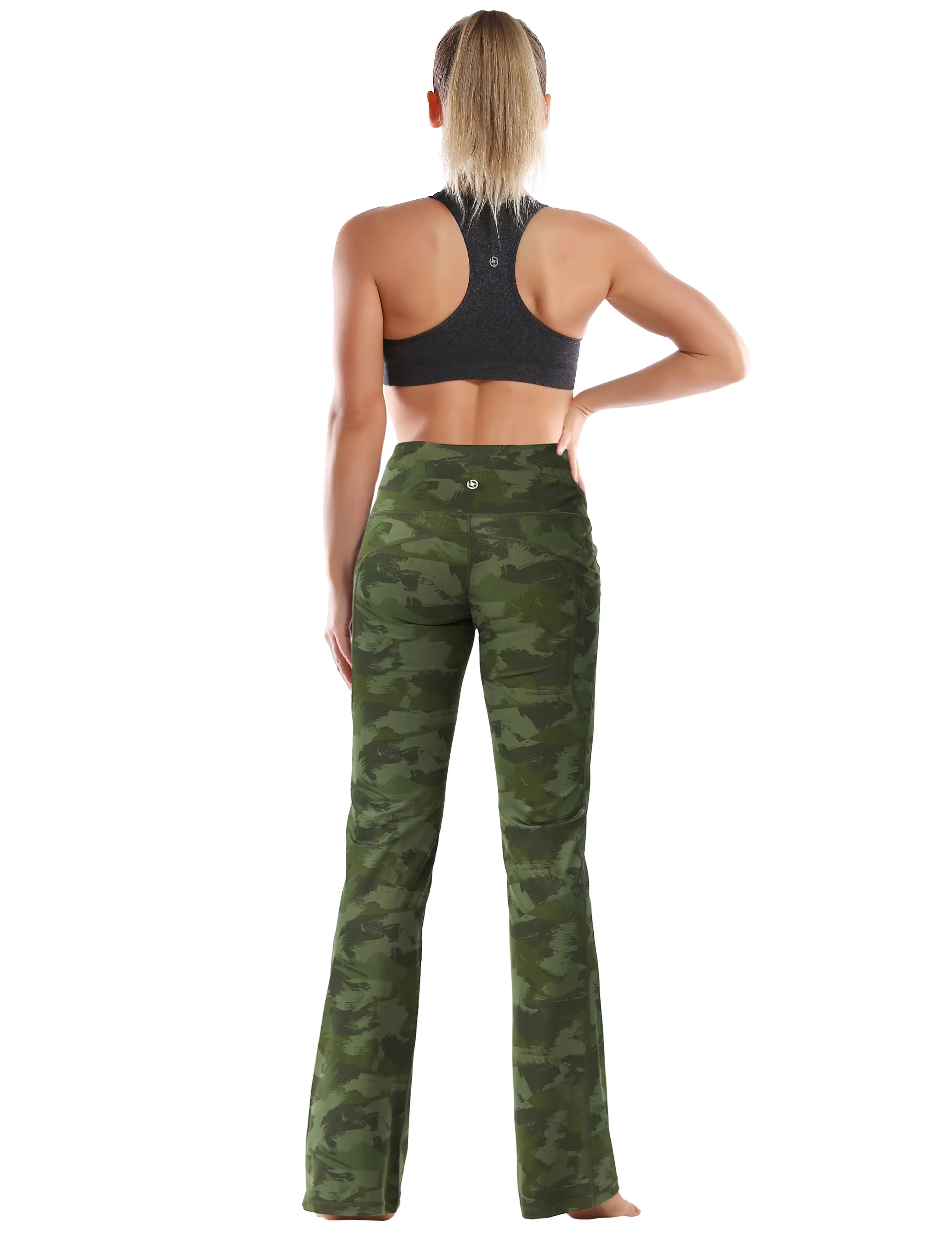 29 31 33 35 37  Side Pockets Printed Bootcut Leggings green brushcamo_yogastudio