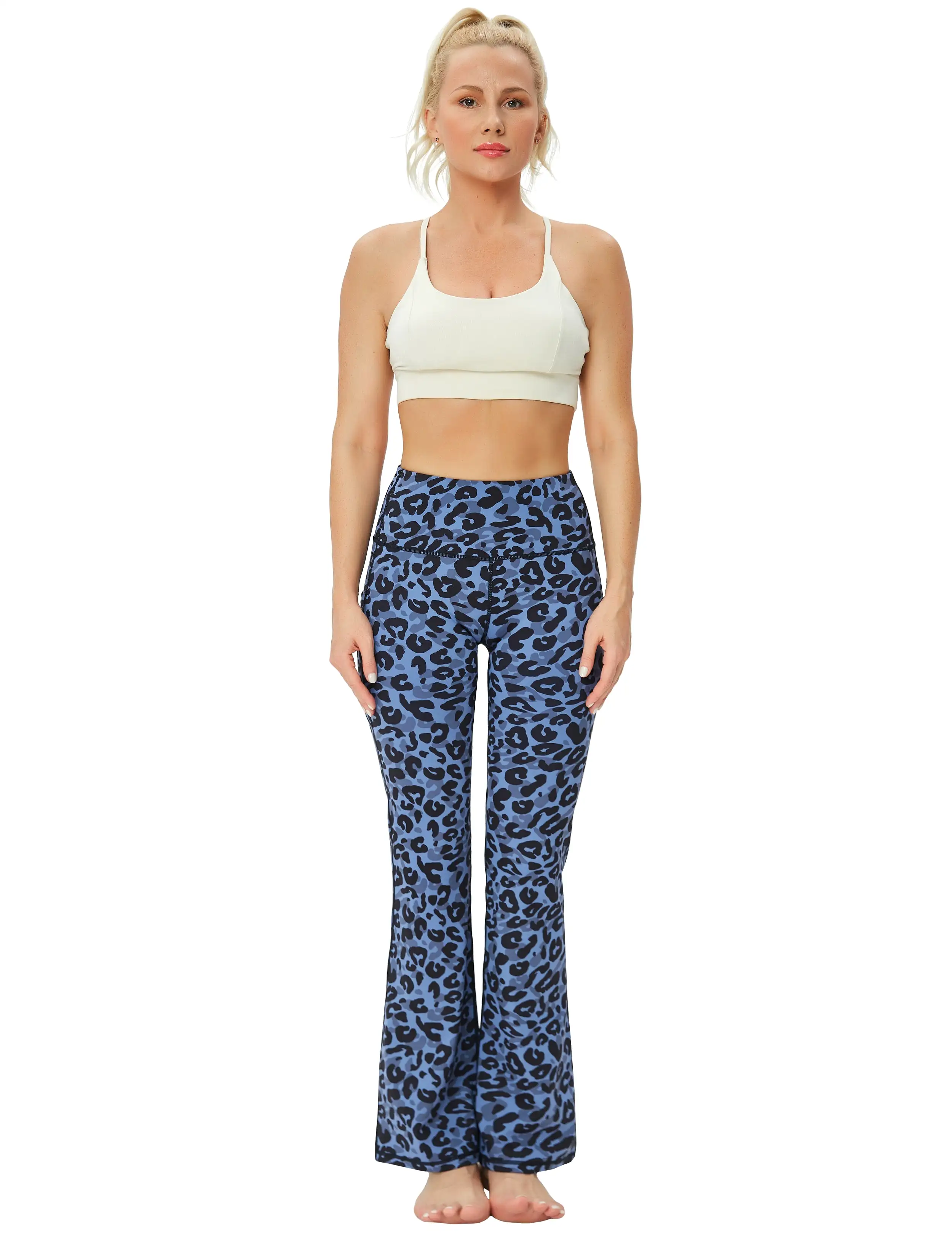 29 31 33 35 37  Side Pockets Printed Bootcut Leggings navy_leopard_yogastudio