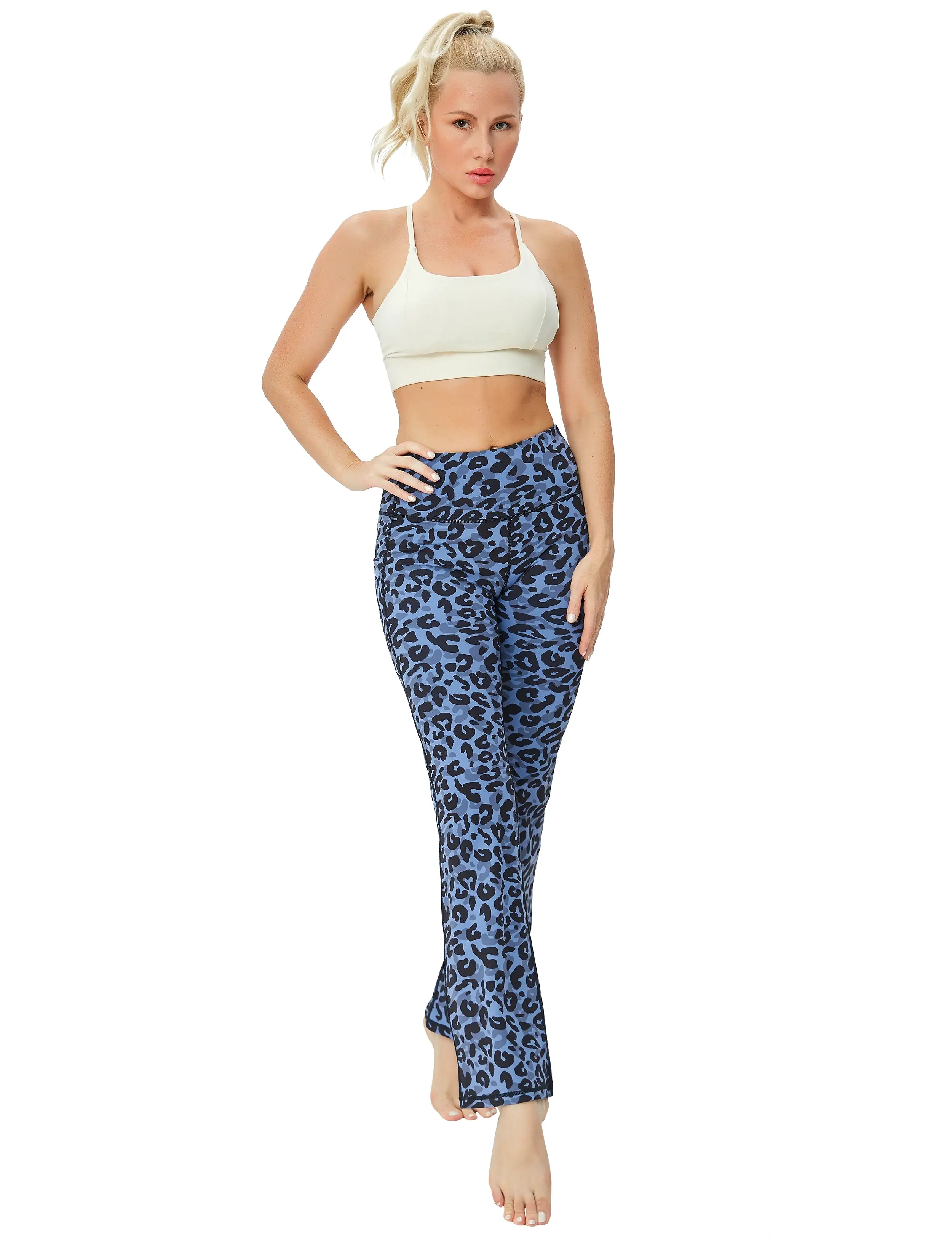 29 31 33 35 37  Side Pockets Printed Bootcut Leggings navy_leopard_yogastudio