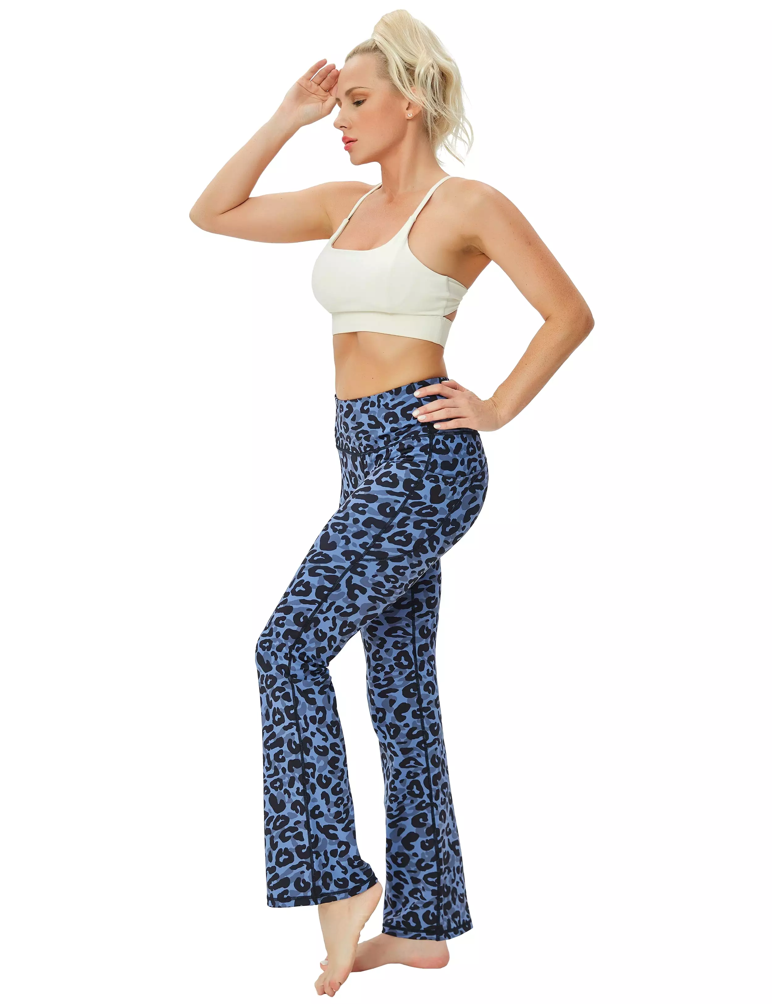 29 31 33 35 37  Side Pockets Printed Bootcut Leggings navy_leopard_yogastudio