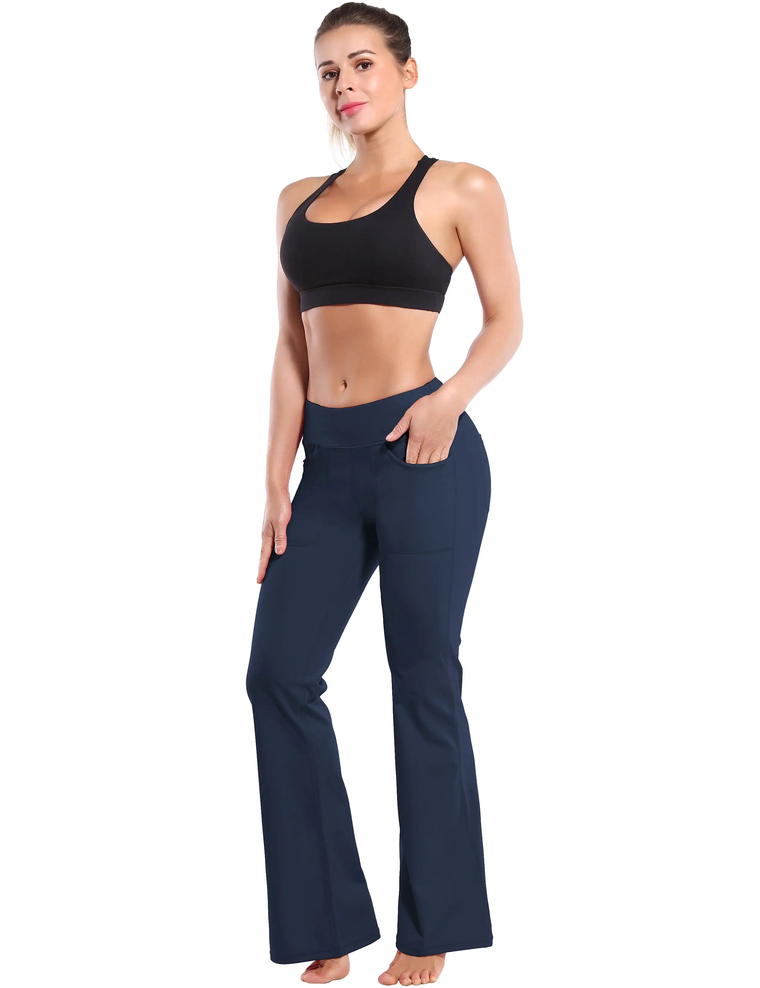 29 31 33 35 Bootcut Leggings with Pockets darknavy ins_yogastudio