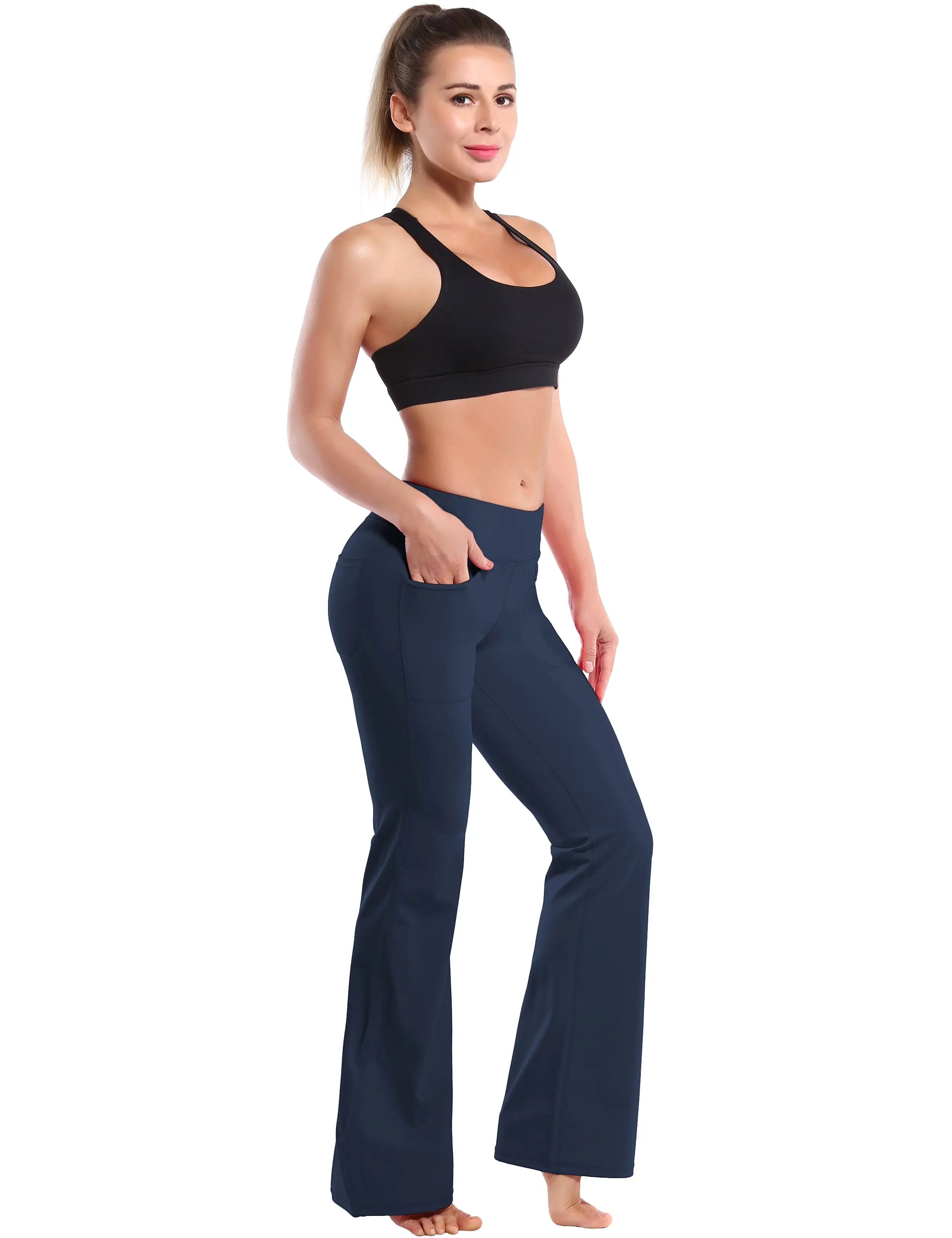 29 31 33 35 Bootcut Leggings with Pockets darknavy ins_yogastudio