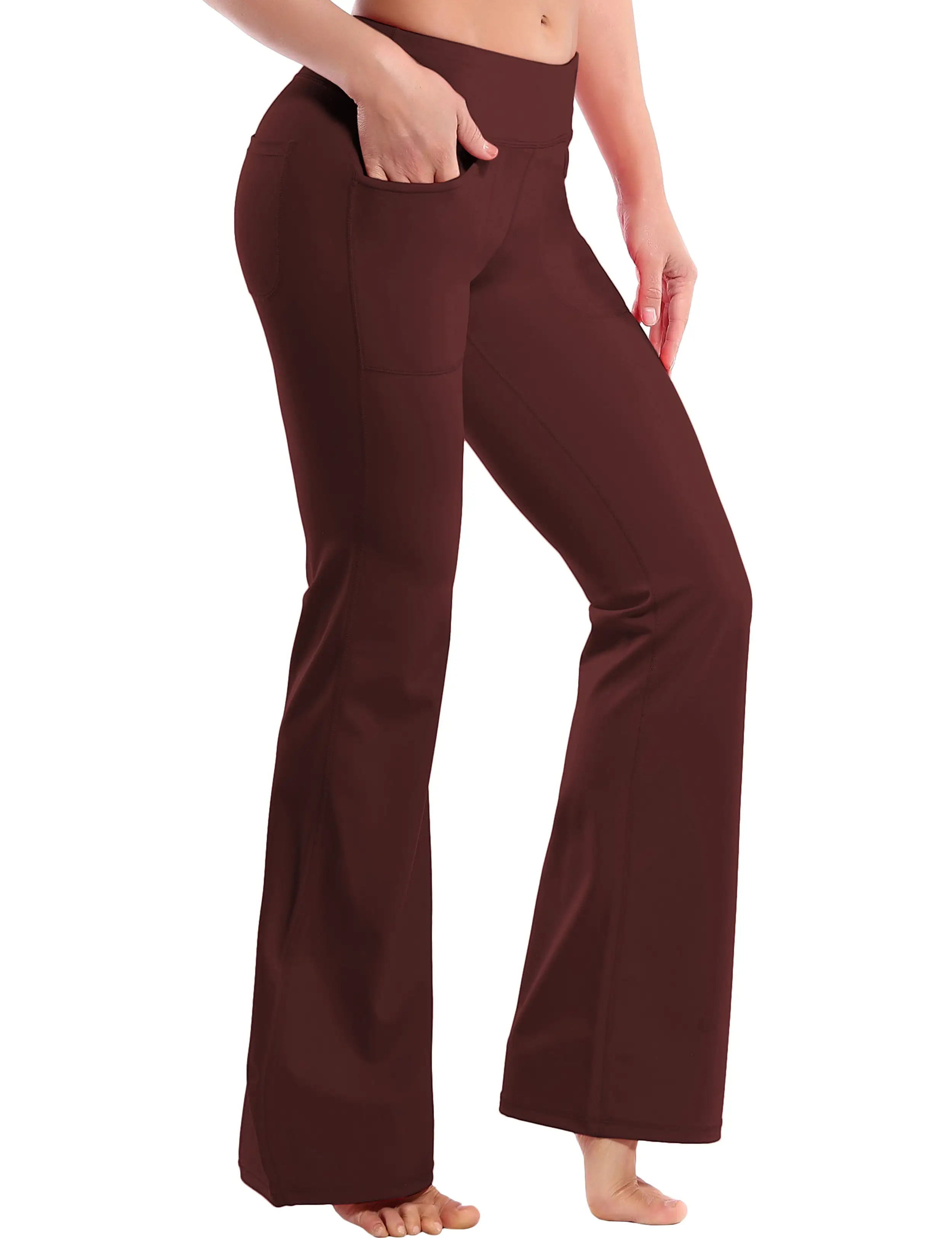 29 31 33 35 Bootcut Leggings with Pockets mahoganymaroon ins_yogastudio