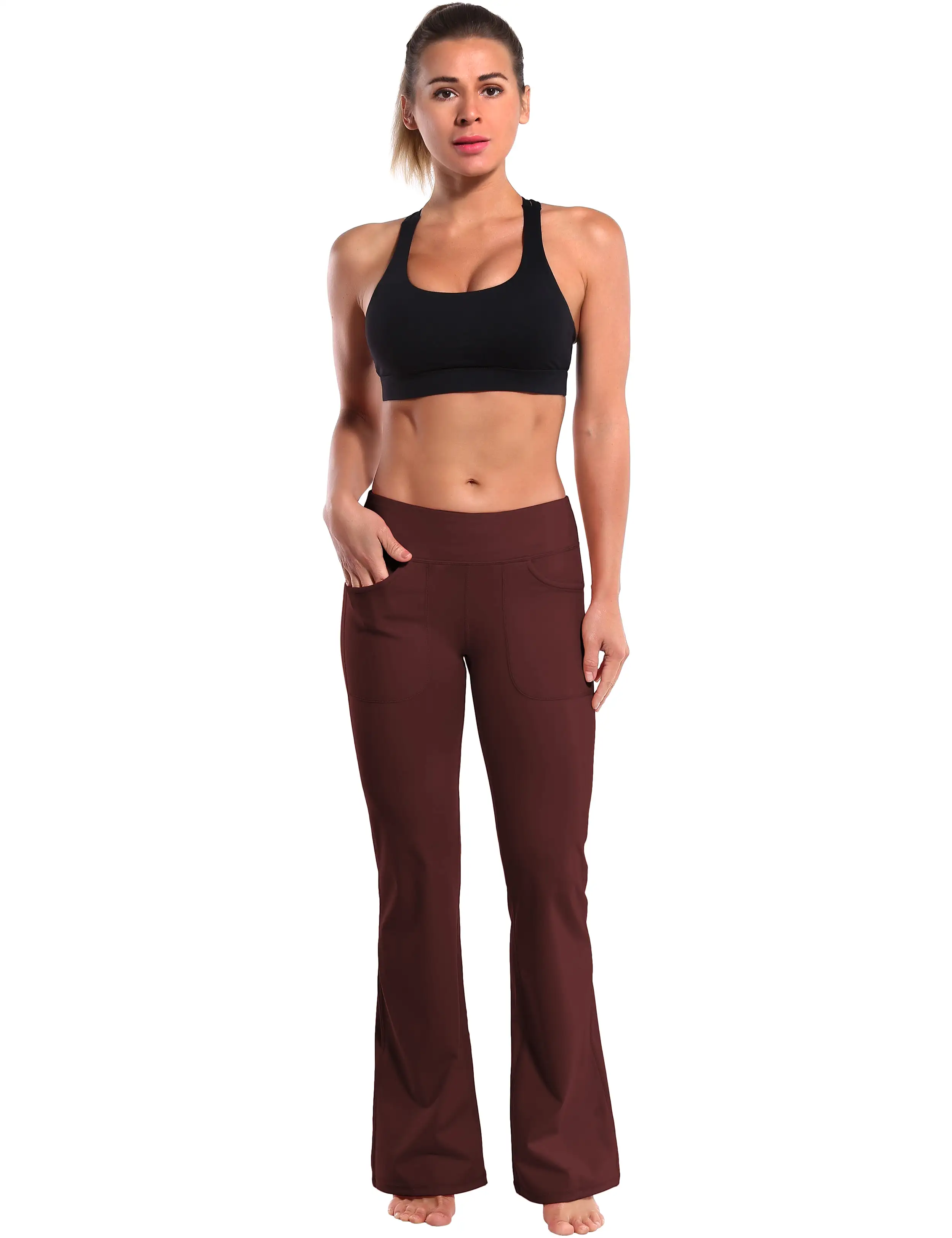 29 31 33 35 Bootcut Leggings with Pockets mahoganymaroon ins_yogastudio