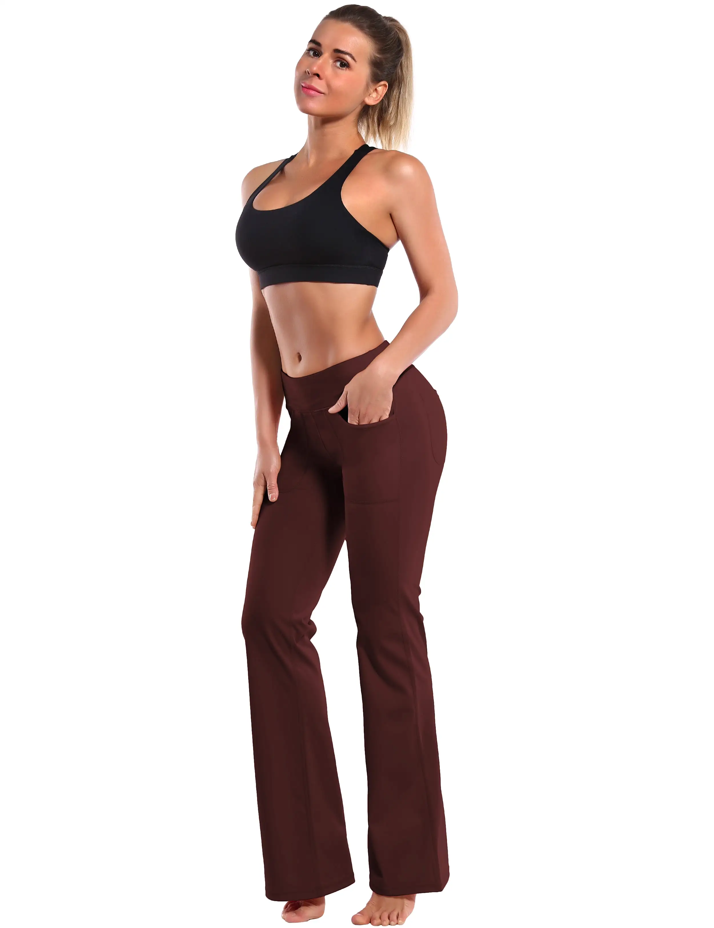 29 31 33 35 Bootcut Leggings with Pockets mahoganymaroon ins_yogastudio