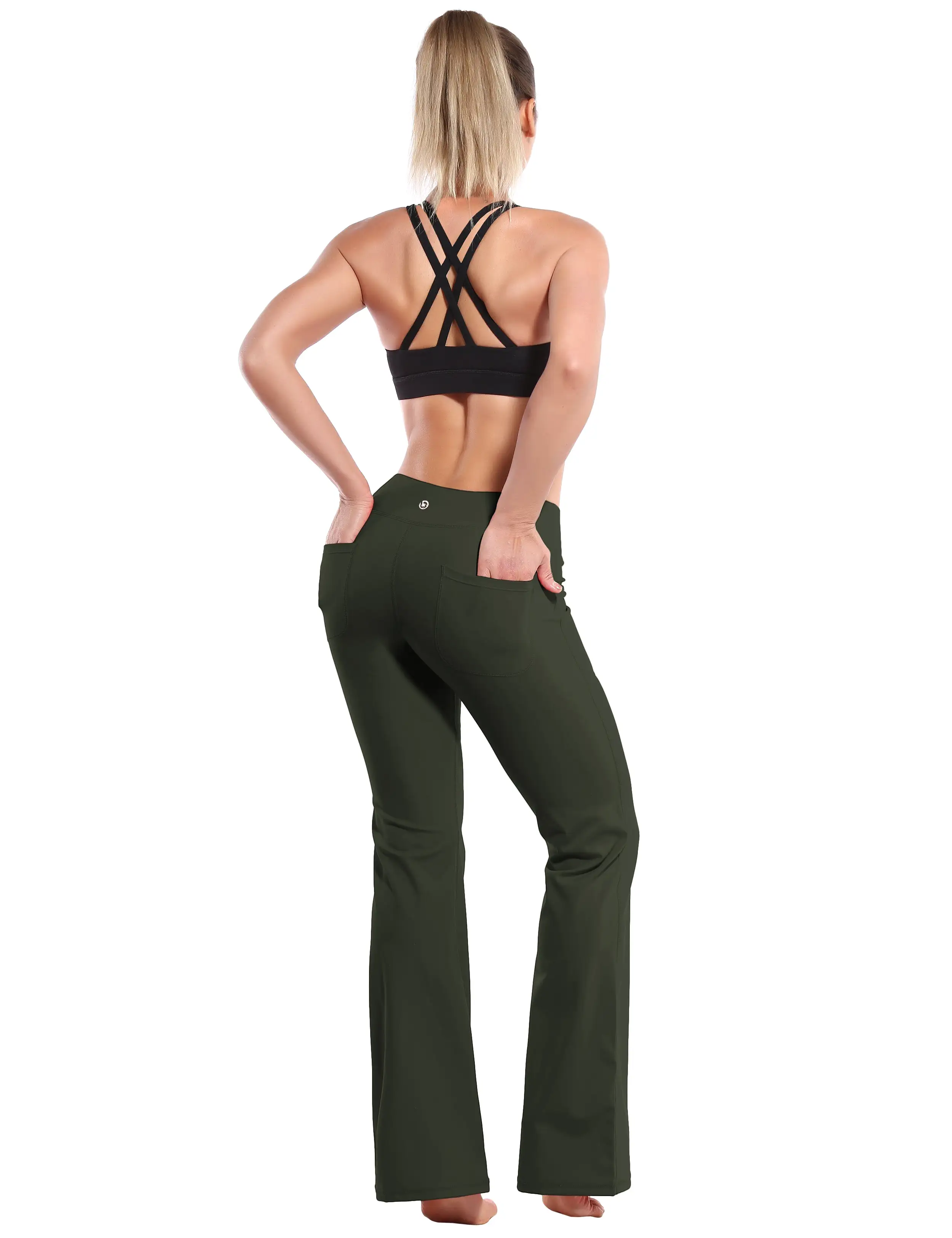 29 31 33 35 Bootcut Leggings with Pockets olivegray ins_yogastudio