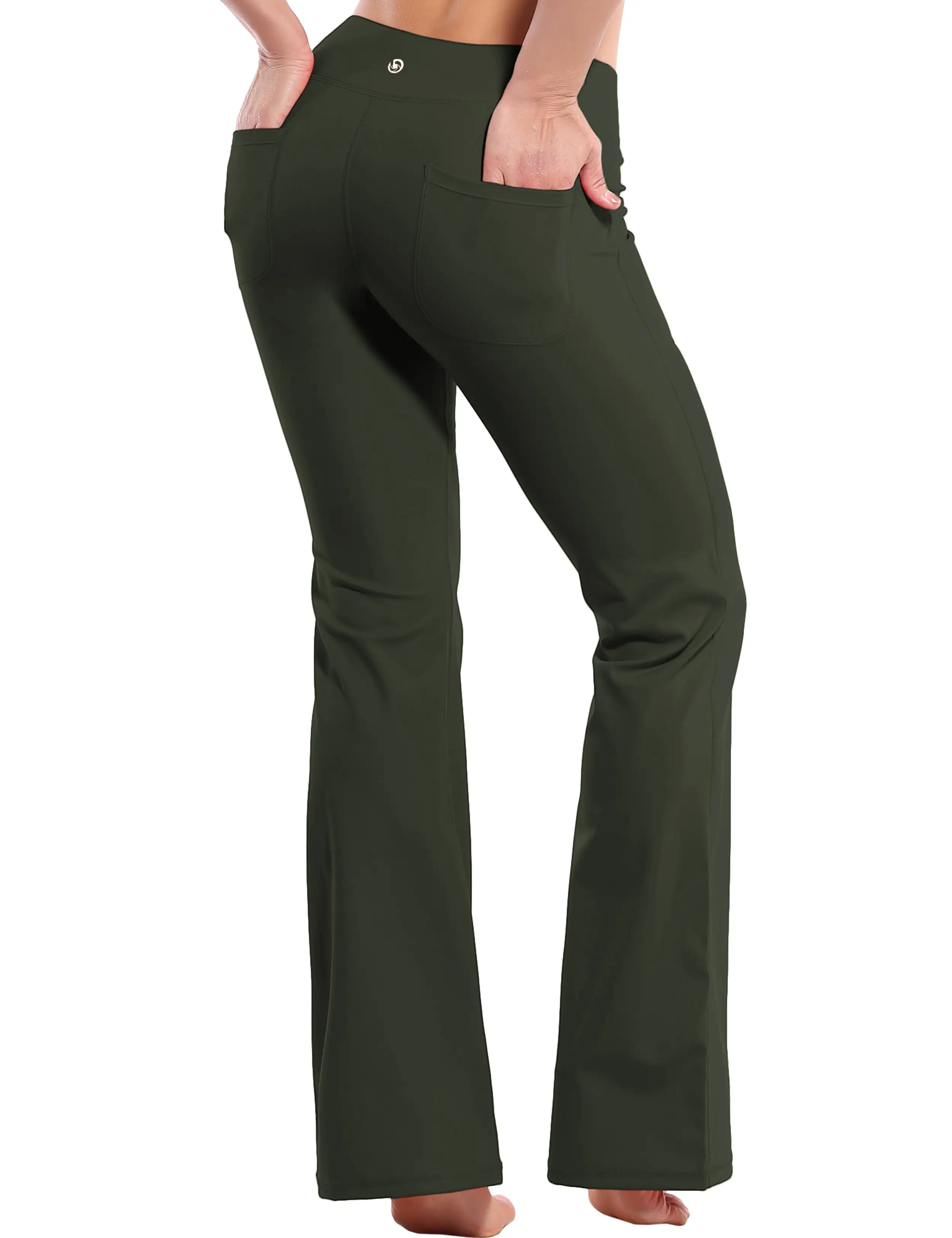 29 31 33 35 Bootcut Leggings with Pockets olivegray ins_yogastudio