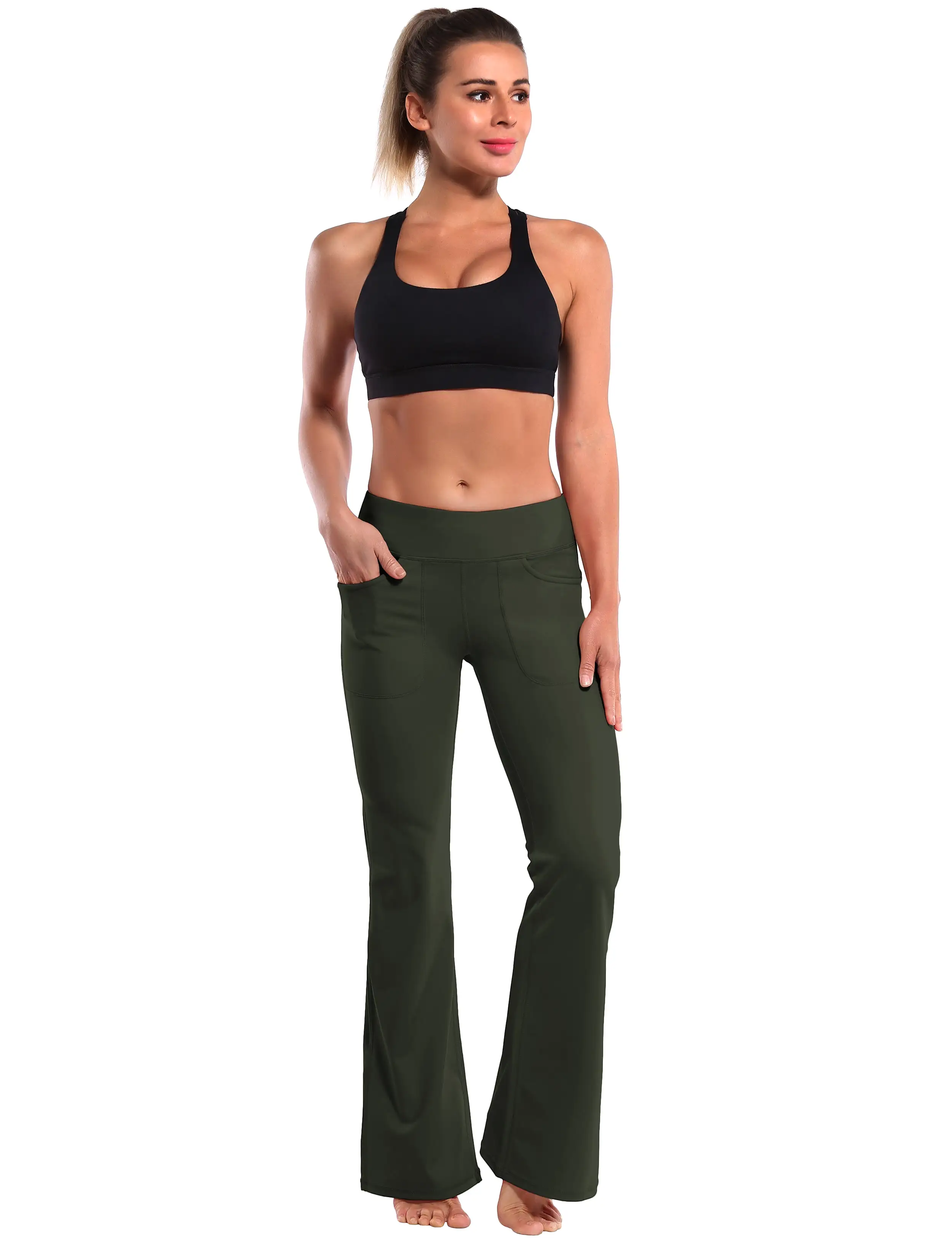 29 31 33 35 Bootcut Leggings with Pockets olivegray ins_yogastudio