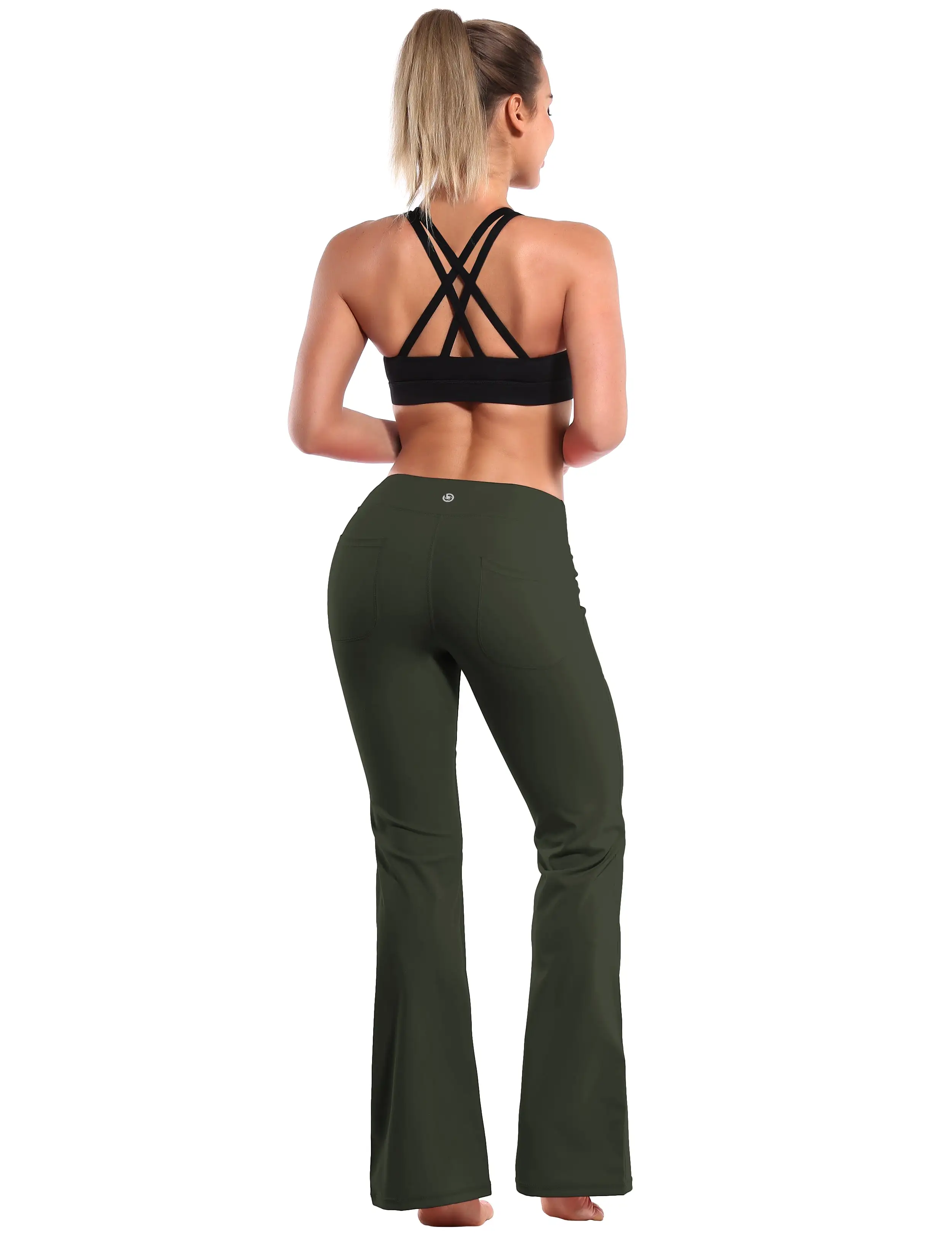 29 31 33 35 Bootcut Leggings with Pockets olivegray ins_yogastudio