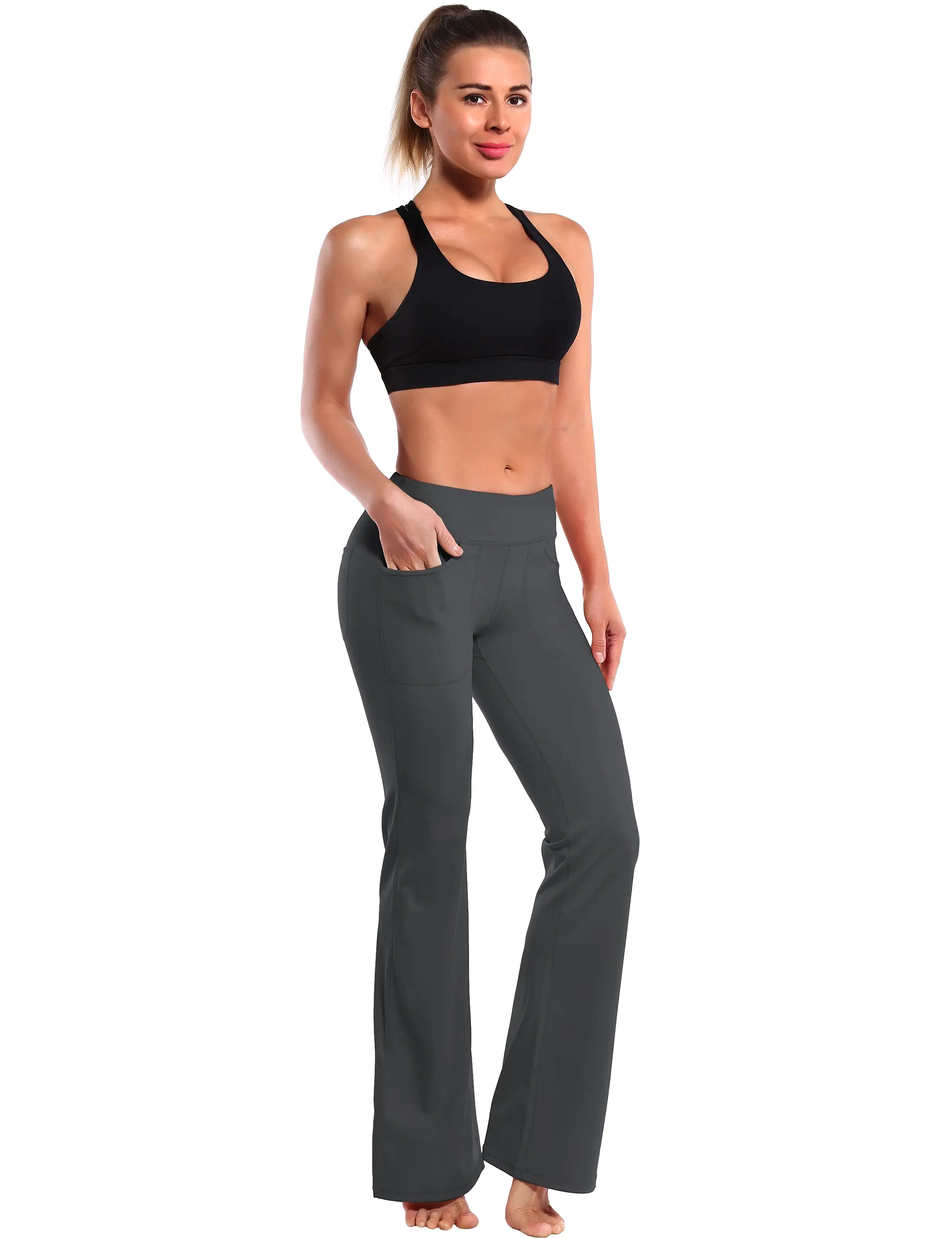 29 31 33 35 Bootcut Leggings with Pockets shadowcharcoal ins_yogastudio