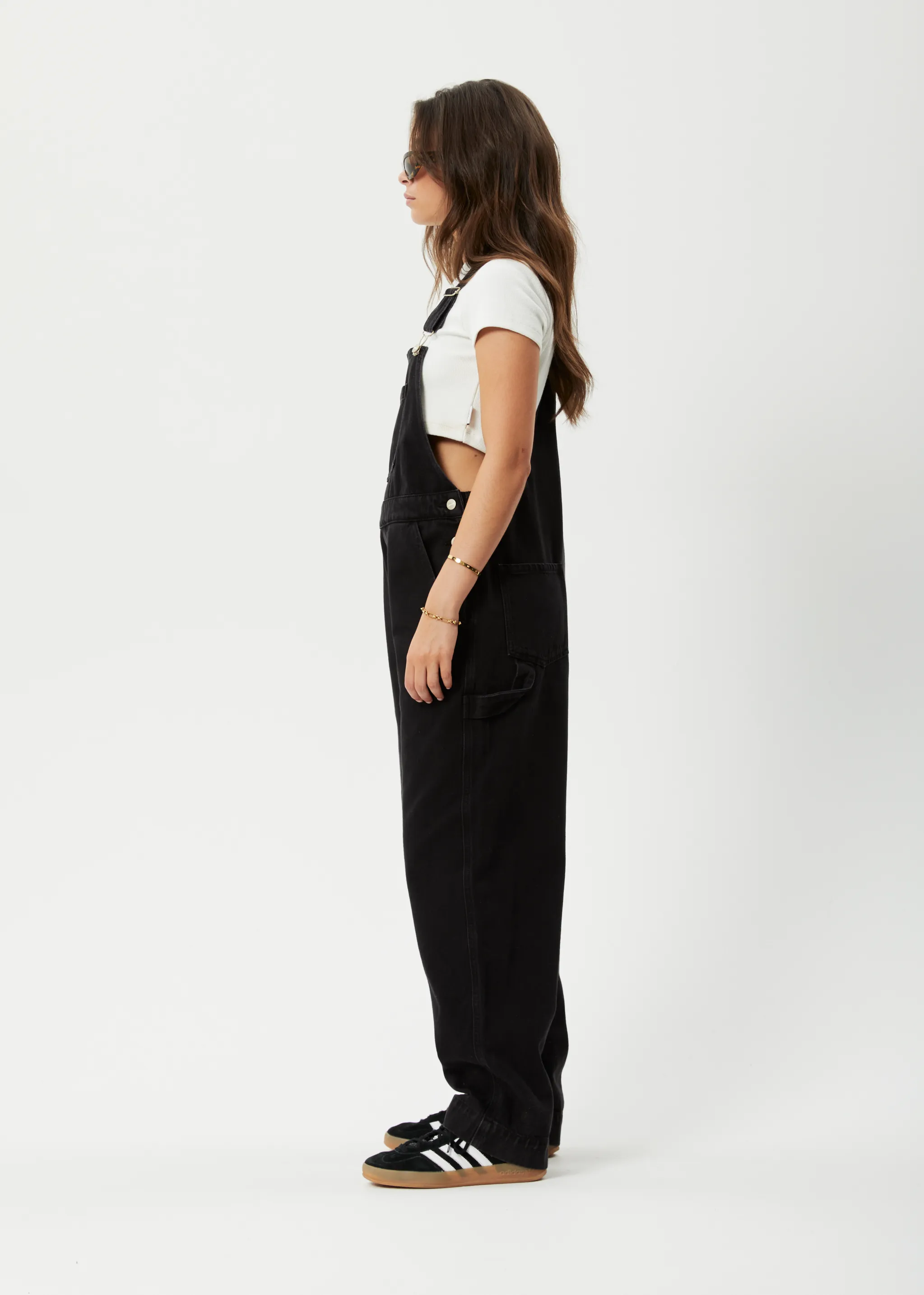 AFENDS Womens Louis - Denim Baggy Overalls - Washed Black