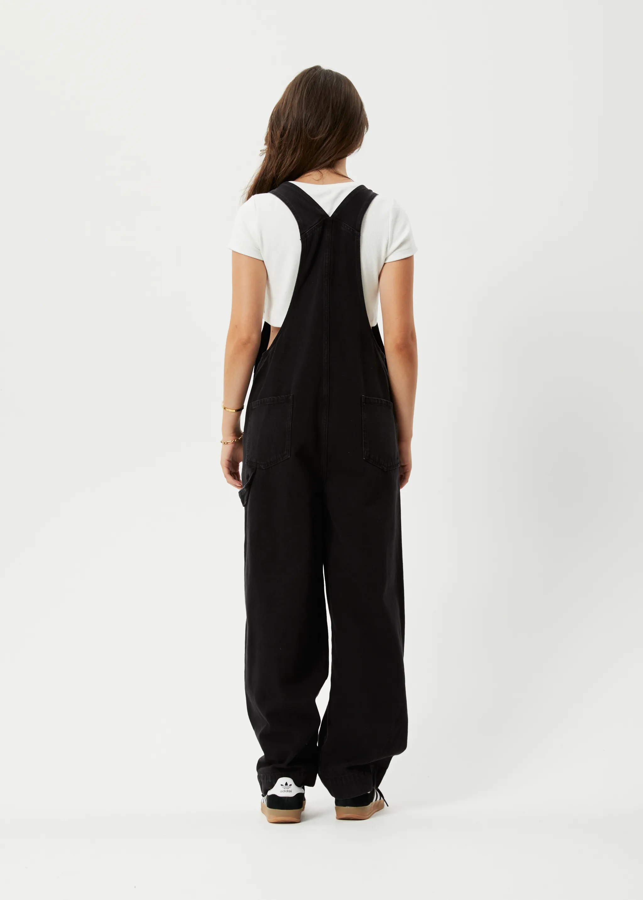 AFENDS Womens Louis - Denim Baggy Overalls - Washed Black