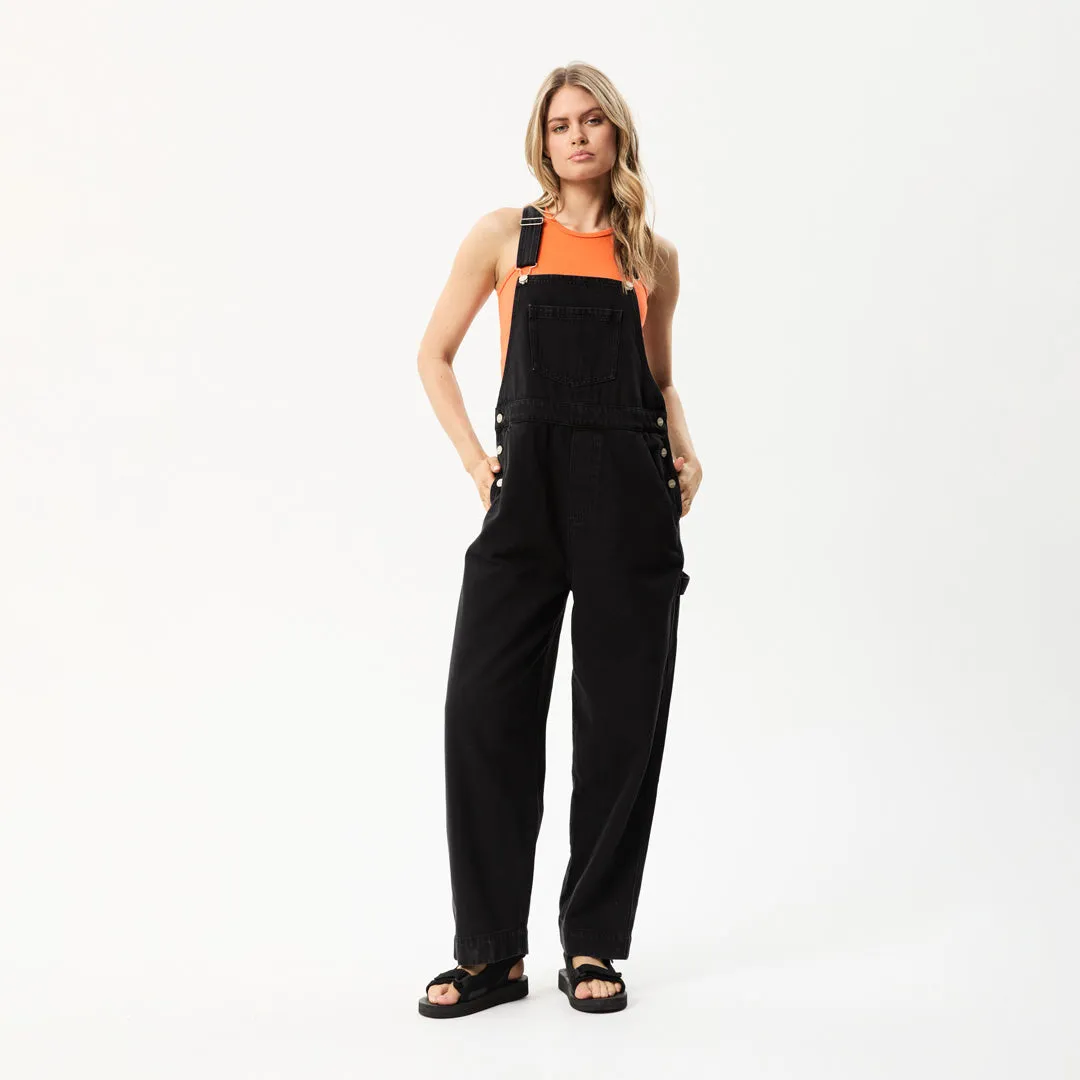 AFENDS Womens Louis - Denim Baggy Overalls - Washed Black