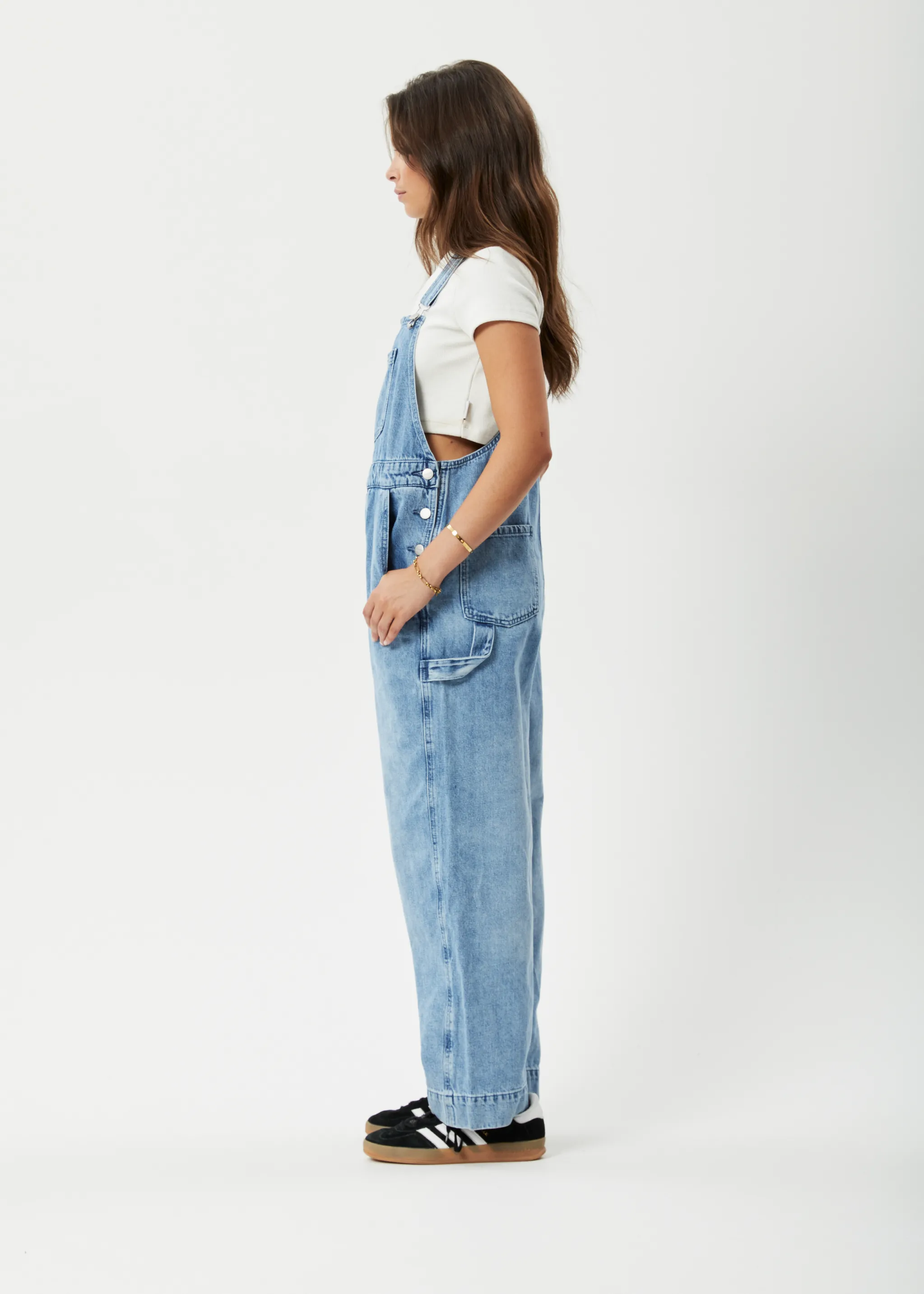 AFENDS Womens Louis - Denim Baggy Overalls - Worn Blue