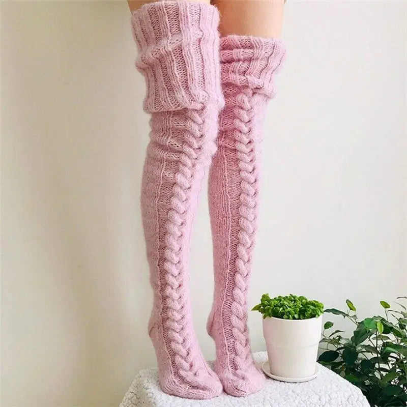 Ashore Shop Warm Over Knee Extra Long Knitted Socks Fashionable and warm long socks for women Sexy Over Knee Long Boot Warm Stoc