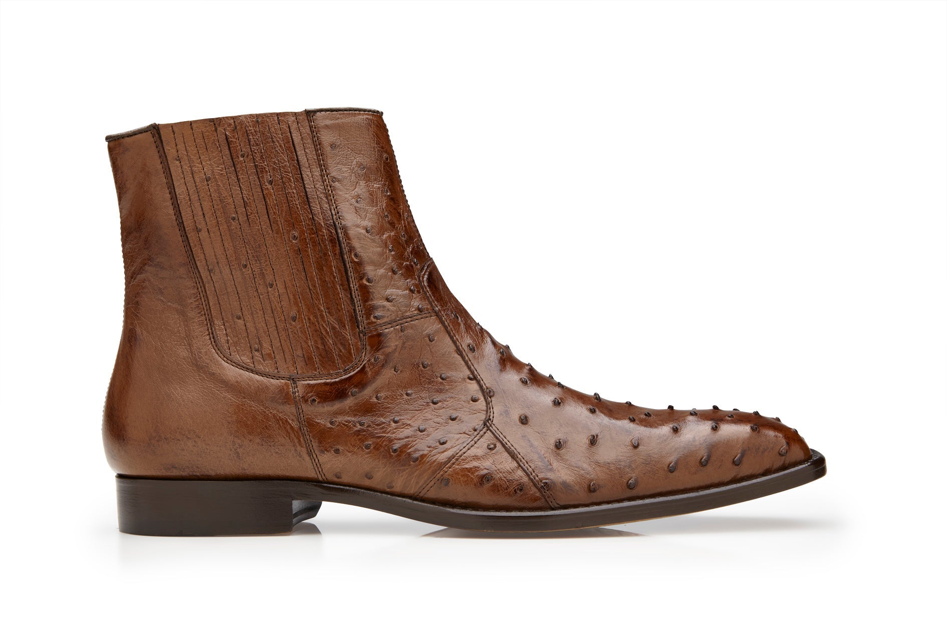 Belvedere - Roger, Genuine Ostrich Quill Chelsea Boot - Antique Brandy - R55