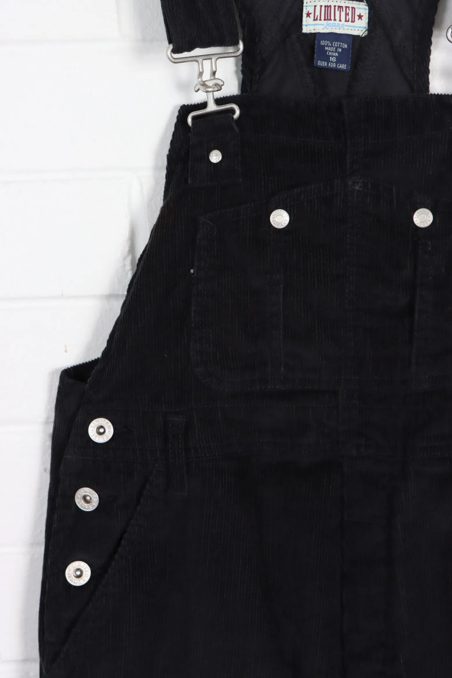 Black Corduroy Bib Pocket Overalls (Petite S-M)