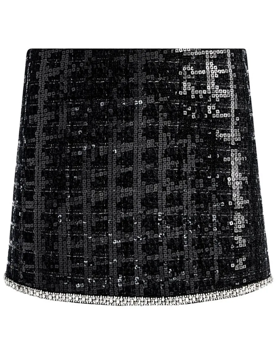 Black Sequin Rubi Tweed Low Rise Micro Skirt