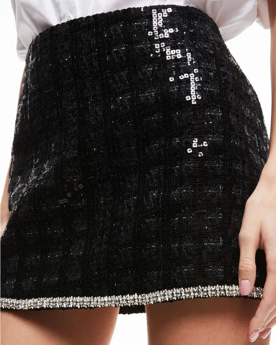 Black Sequin Rubi Tweed Low Rise Micro Skirt