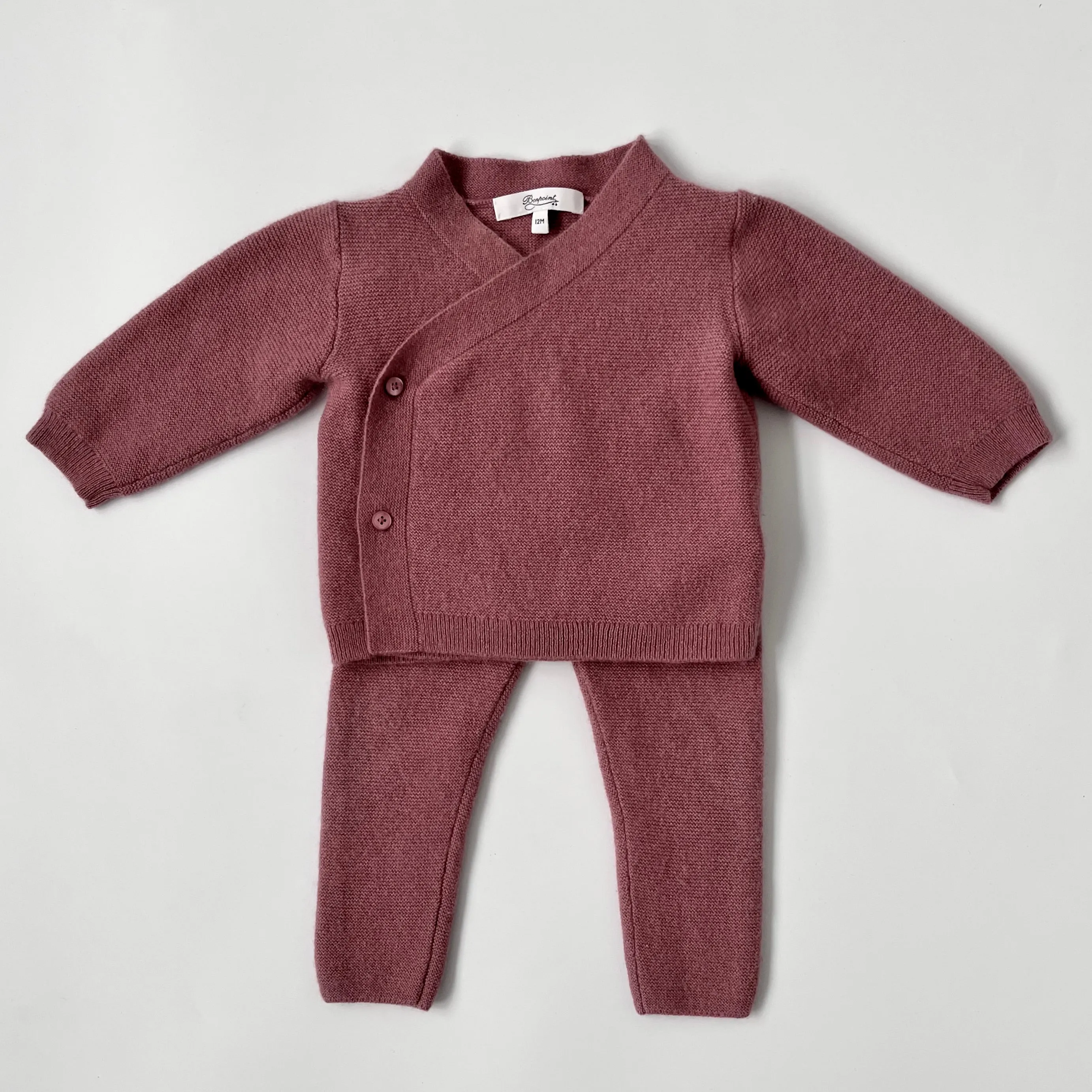 Bonpoint Dark Pink Cashmere Knit Set: 12 Months