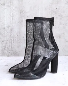 Cape Robbin - Other Woman Pointed Toe Mesh Heel Bootie in Black