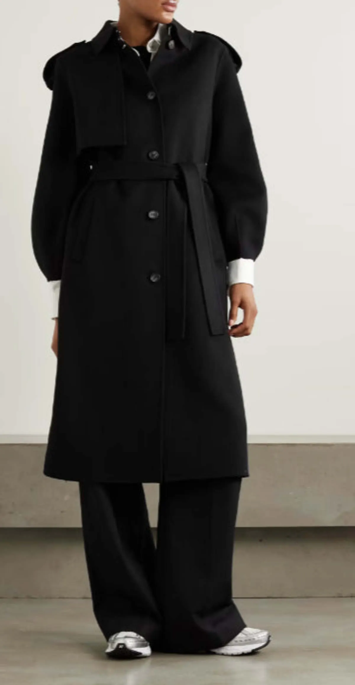 Ceyla Belted Wool-Felt Coat - Black