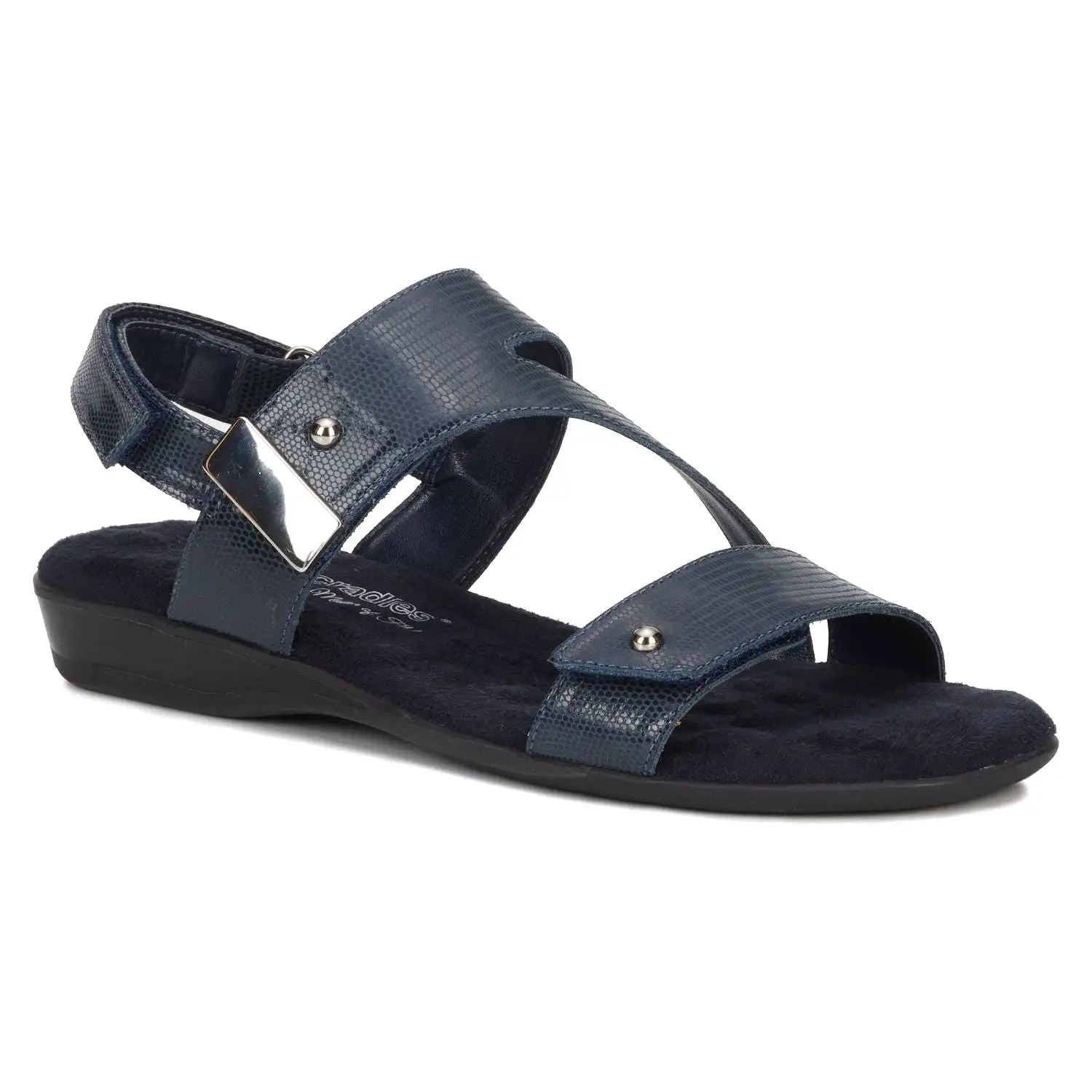 Chloe Navy Lizard Print Patent Leather Sandals