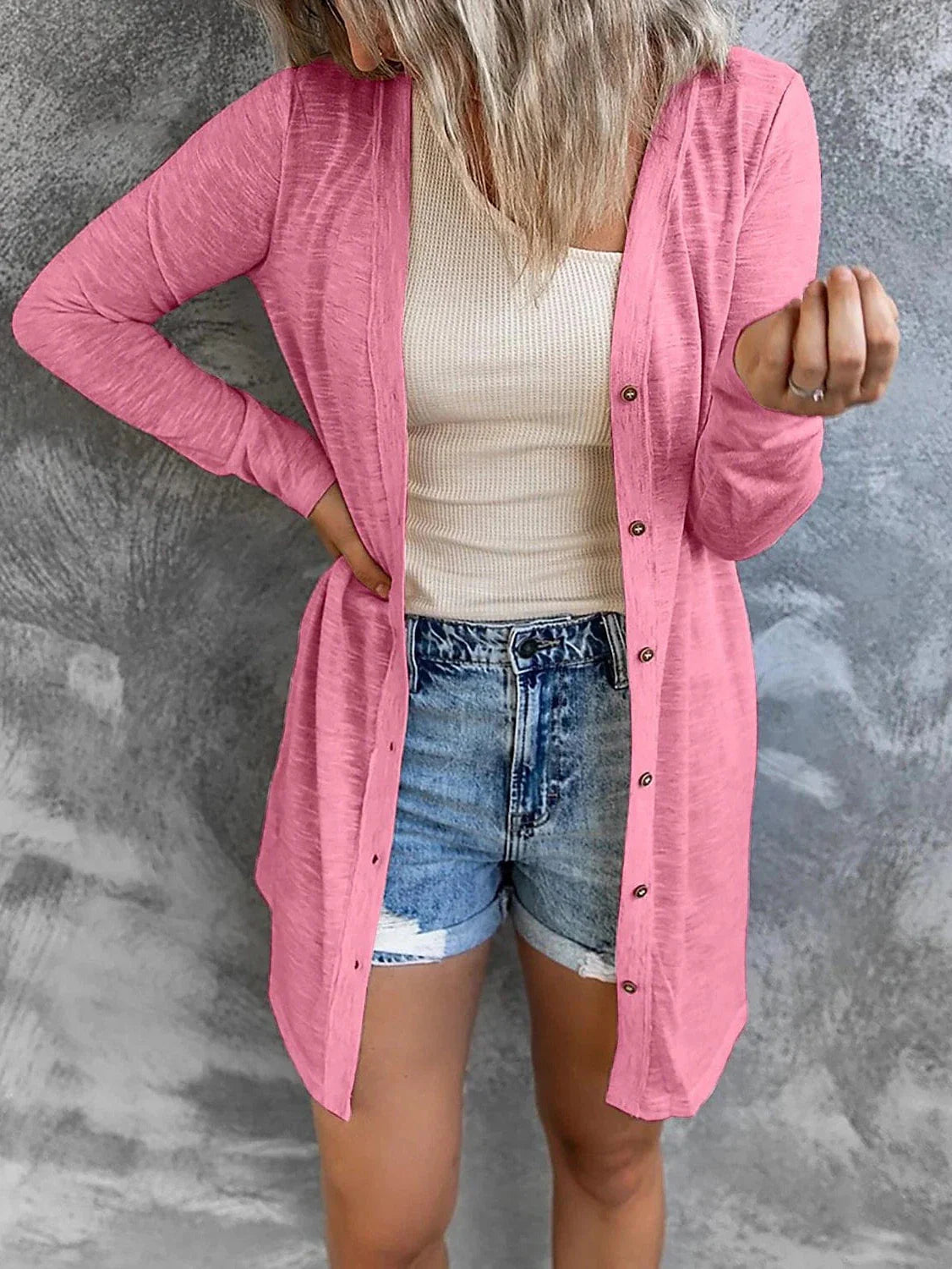 Classic Knitted Women's Cardigan in Pink, Black, Grey, and White