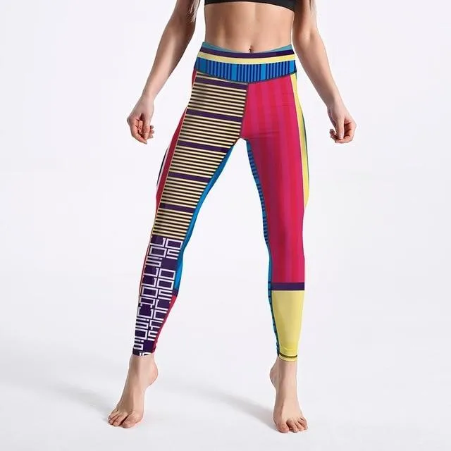 Colorful Splice Pattern Digital Printed Workout High Waist Fitness Leggings