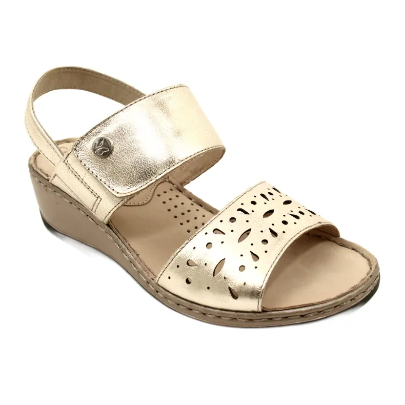 Comfort leather sandals Caprice 28253-20 959 Platino Metalic golden