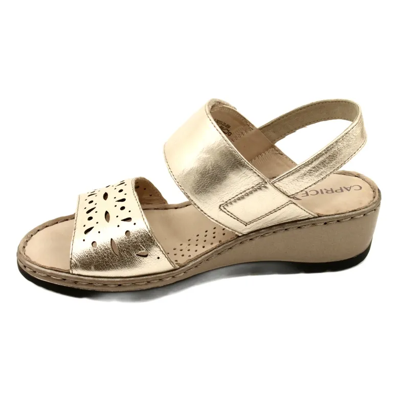 Comfort leather sandals Caprice 28253-20 959 Platino Metalic golden