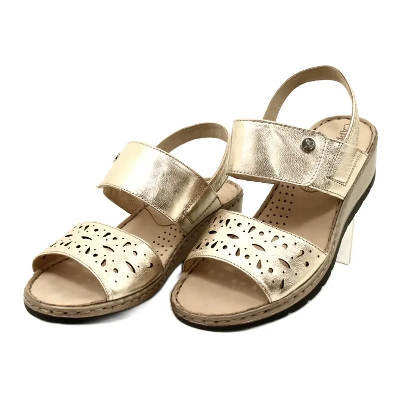 Comfort leather sandals Caprice 28253-20 959 Platino Metalic golden