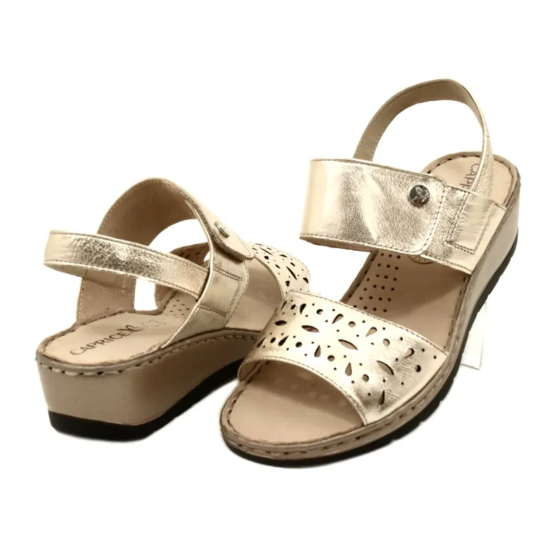 Comfort leather sandals Caprice 28253-20 959 Platino Metalic golden