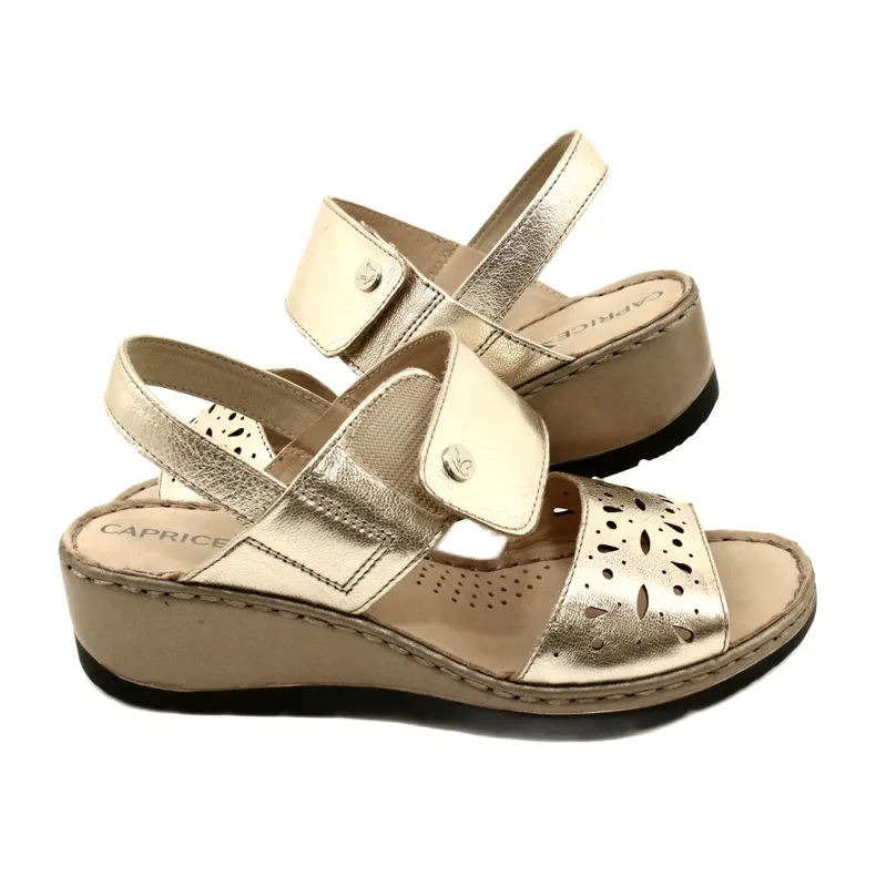 Comfort leather sandals Caprice 28253-20 959 Platino Metalic golden